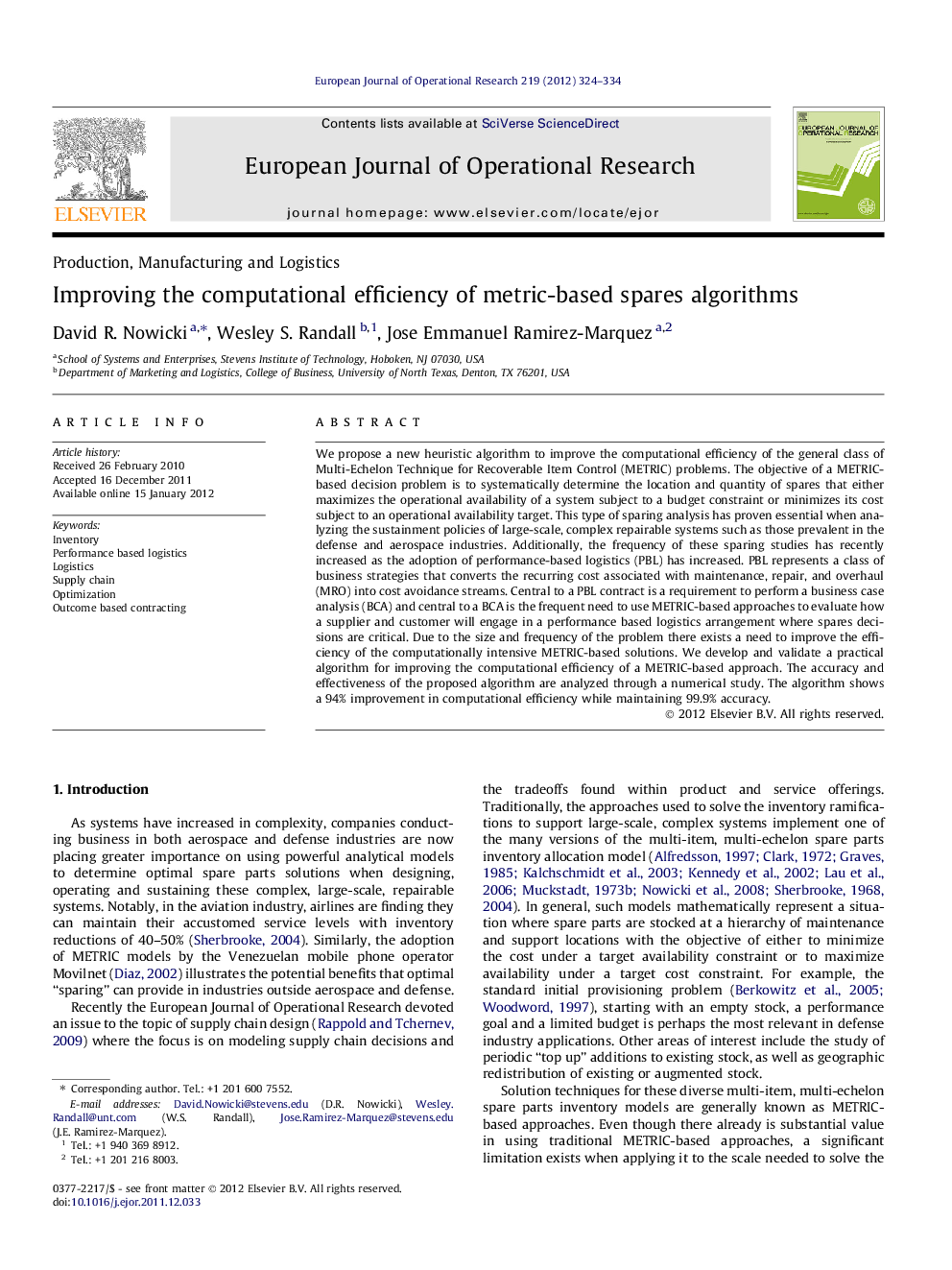 Improving the computational efficiency of metric-based spares algorithms