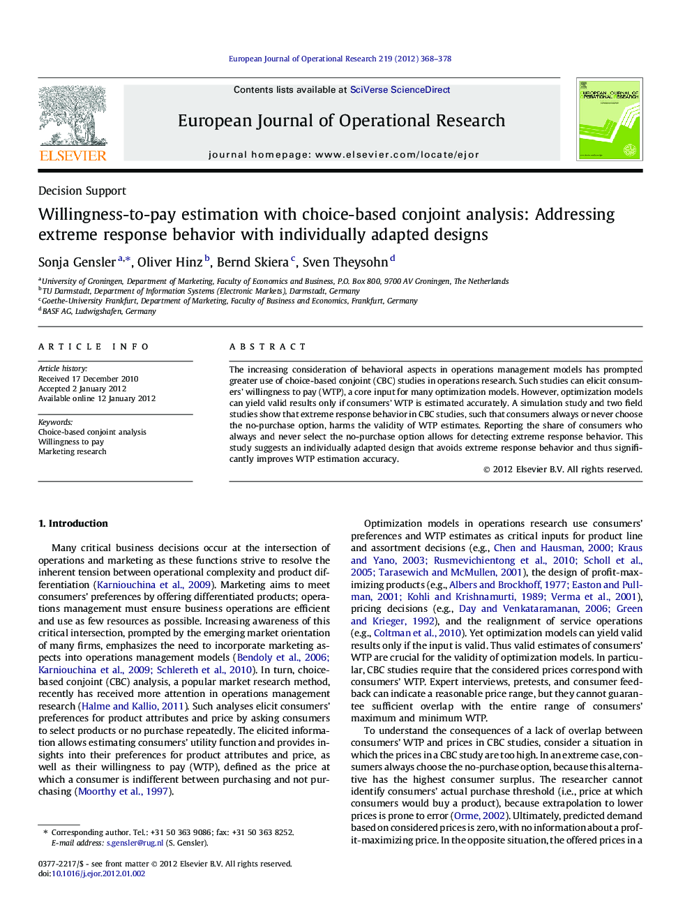 Willingness-to-pay estimation with choice-based conjoint analysis: Addressing extreme response behavior with individually adapted designs