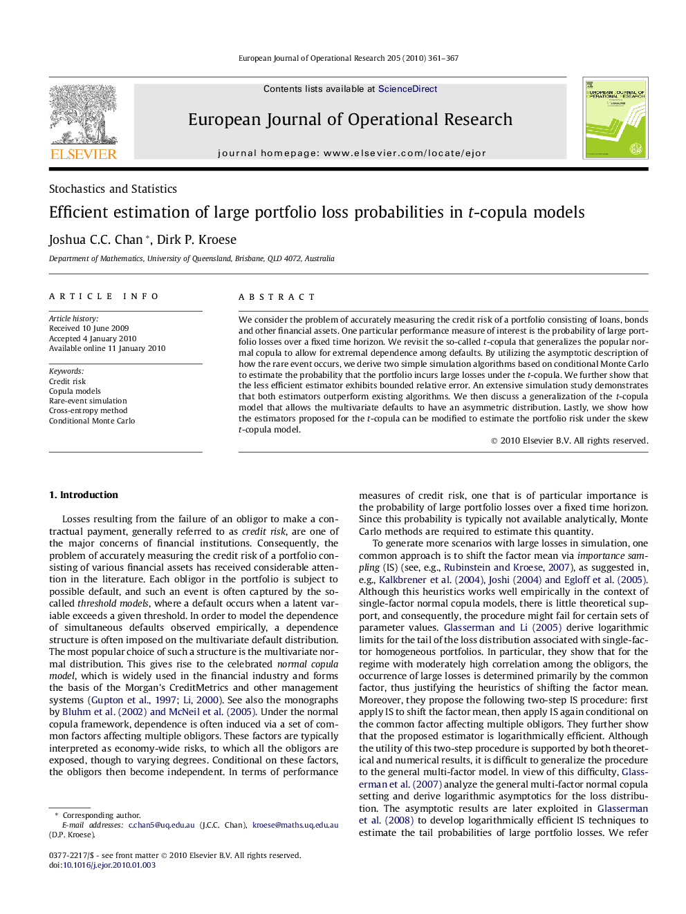 Efficient estimation of large portfolio loss probabilities in t-copula models