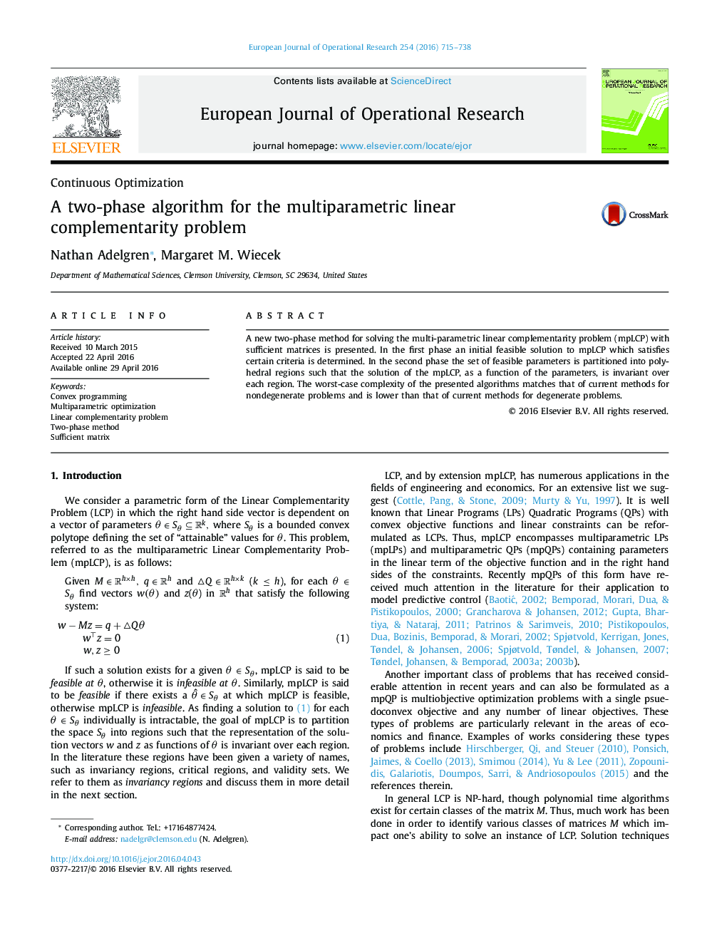 A two-phase algorithm for the multiparametric linear complementarity problem