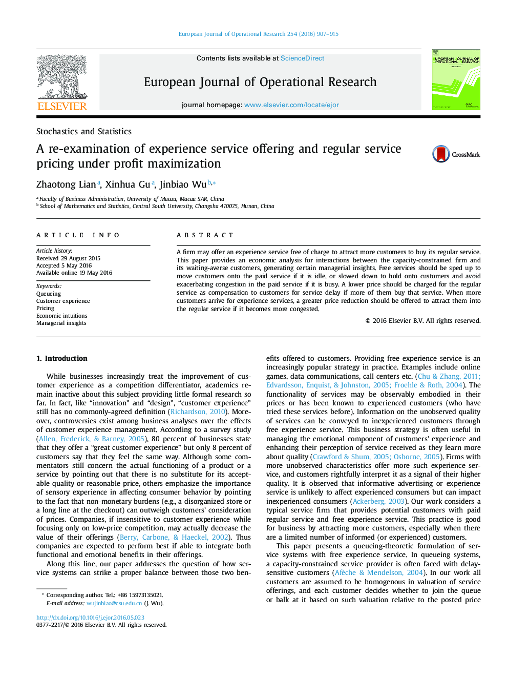 A re-examination of experience service offering and regular service pricing under profit maximization