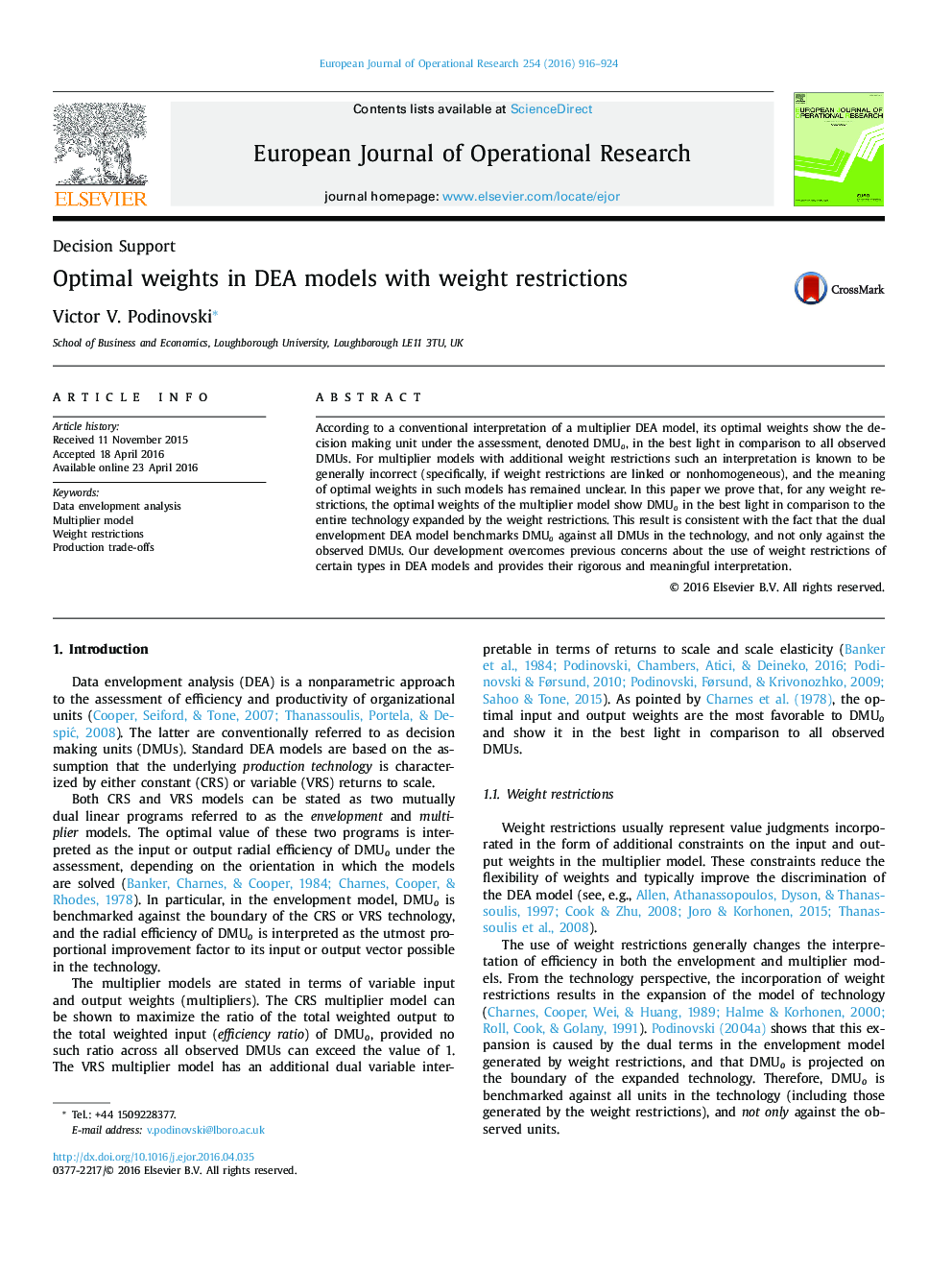 Optimal weights in DEA models with weight restrictions