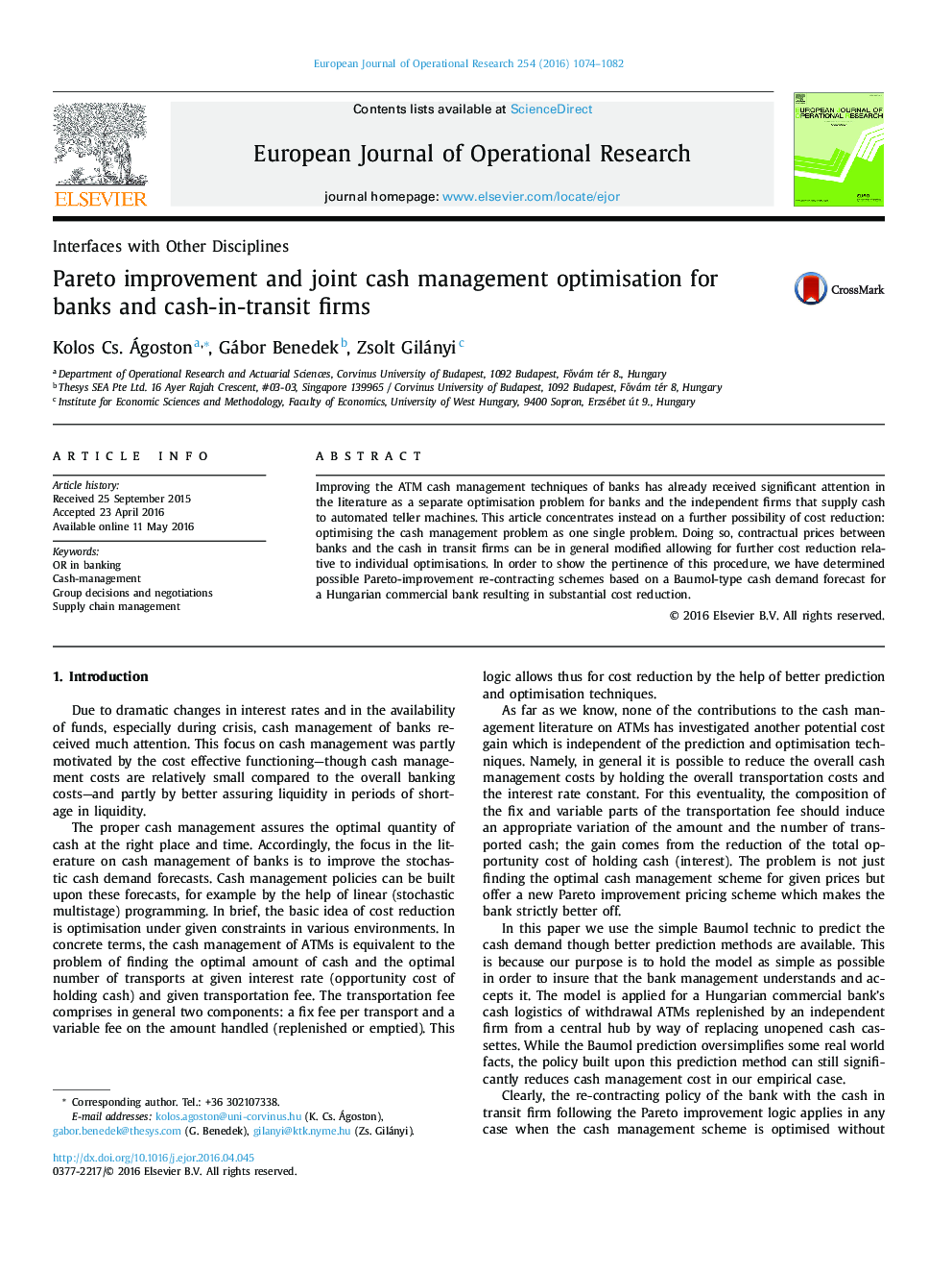 Pareto improvement and joint cash management optimisation for banks and cash-in-transit firms