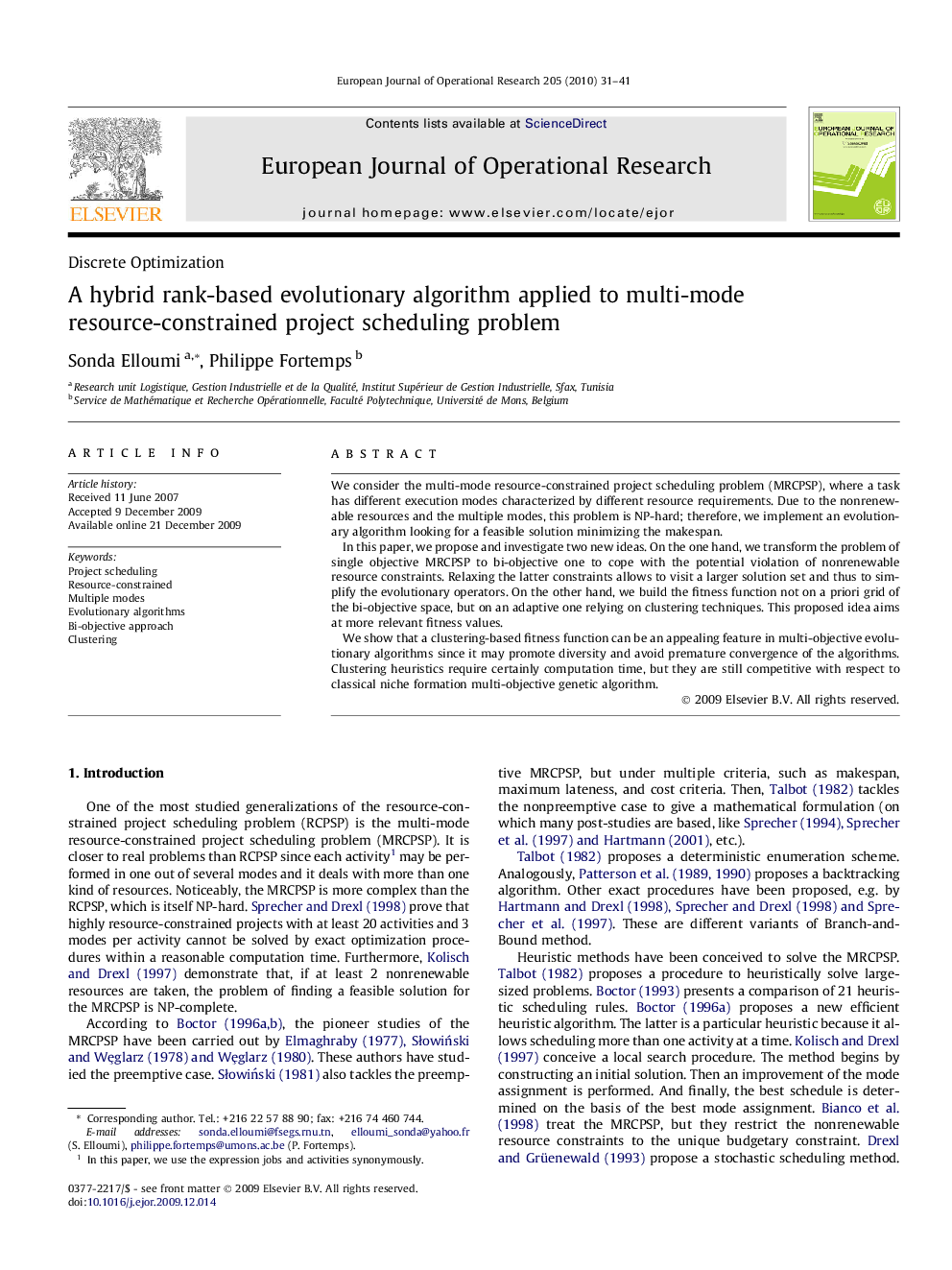 A hybrid rank-based evolutionary algorithm applied to multi-mode resource-constrained project scheduling problem