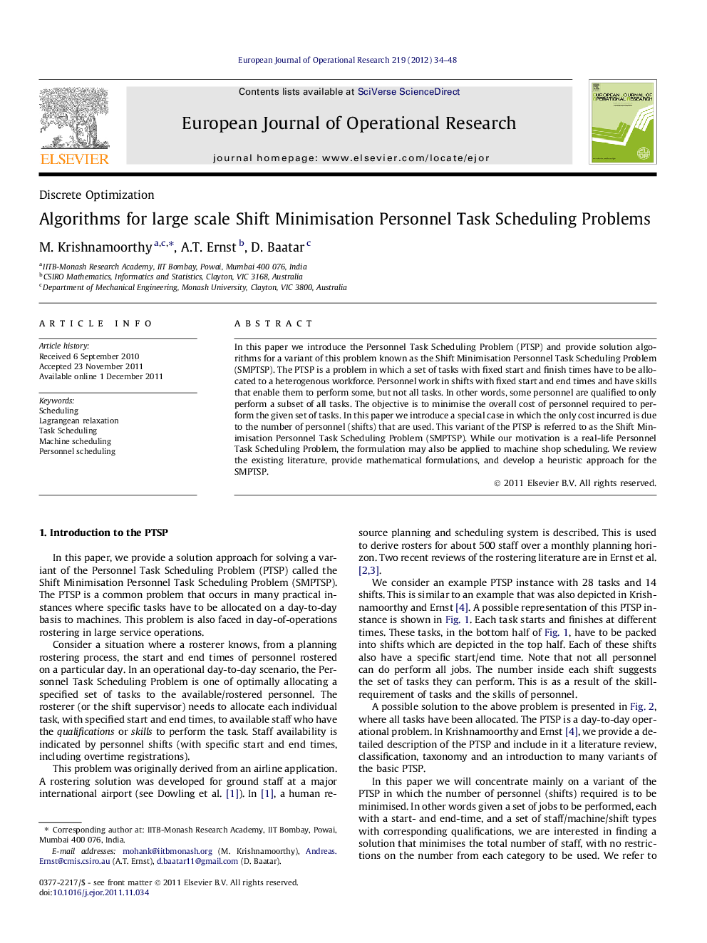 Algorithms for large scale Shift Minimisation Personnel Task Scheduling Problems