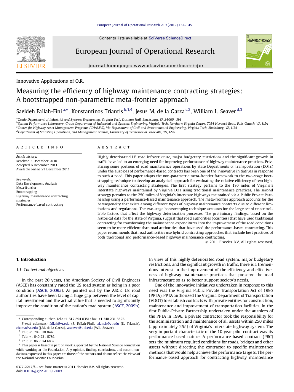 Measuring the efficiency of highway maintenance contracting strategies: A bootstrapped non-parametric meta-frontier approach