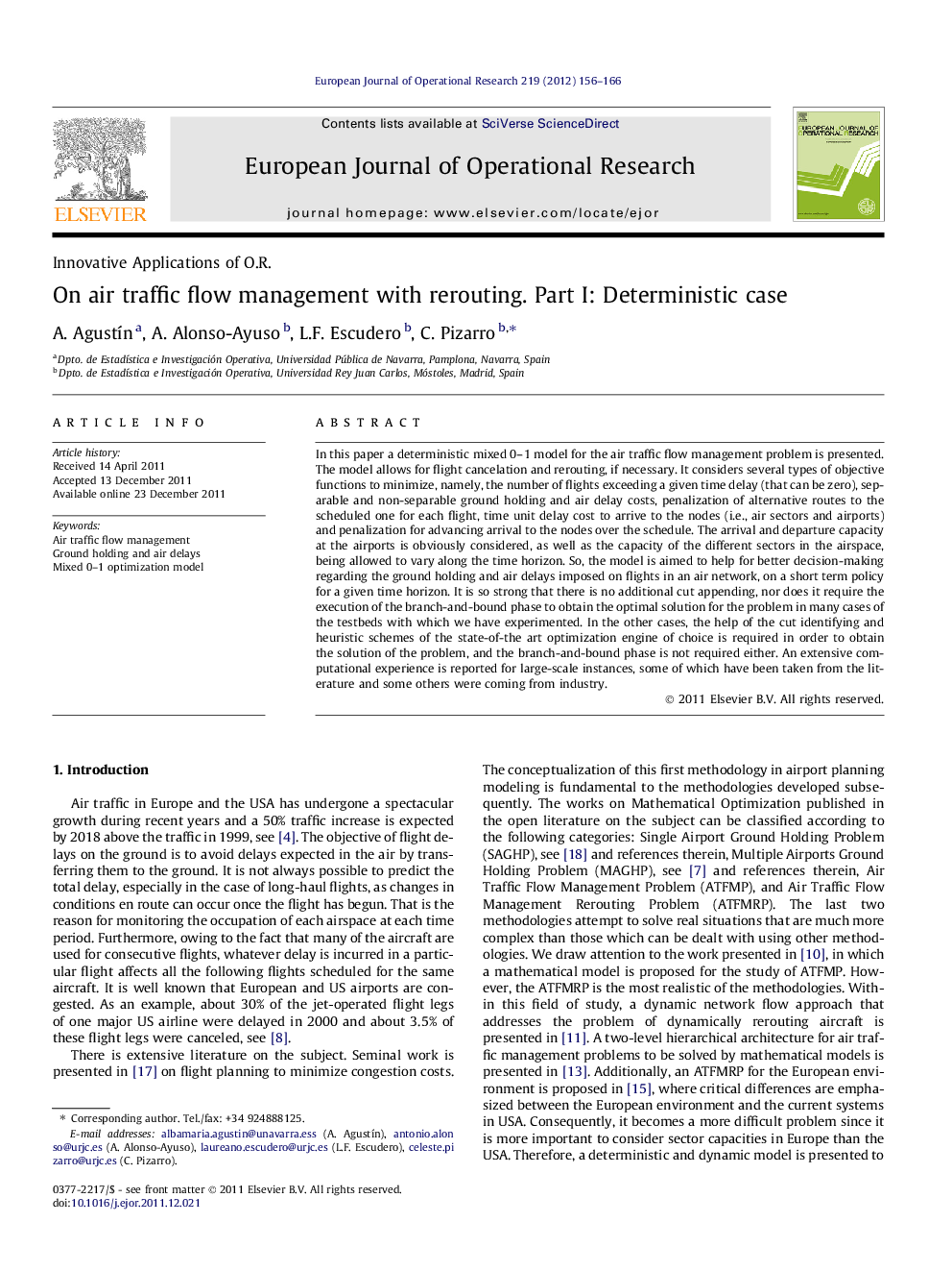 On air traffic flow management with rerouting. Part I: Deterministic case