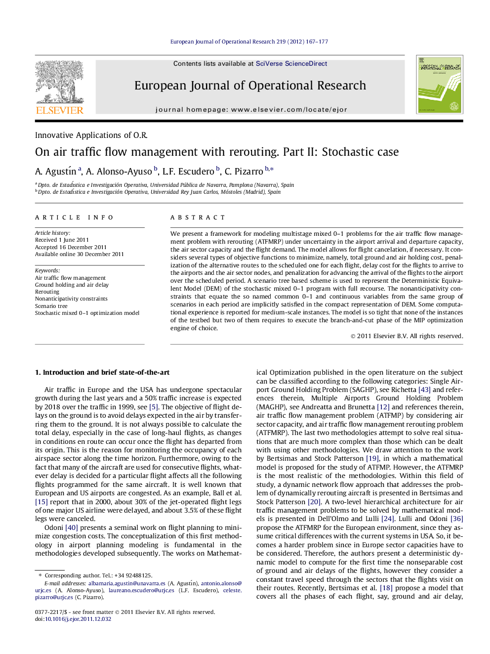 On air traffic flow management with rerouting. Part II: Stochastic case