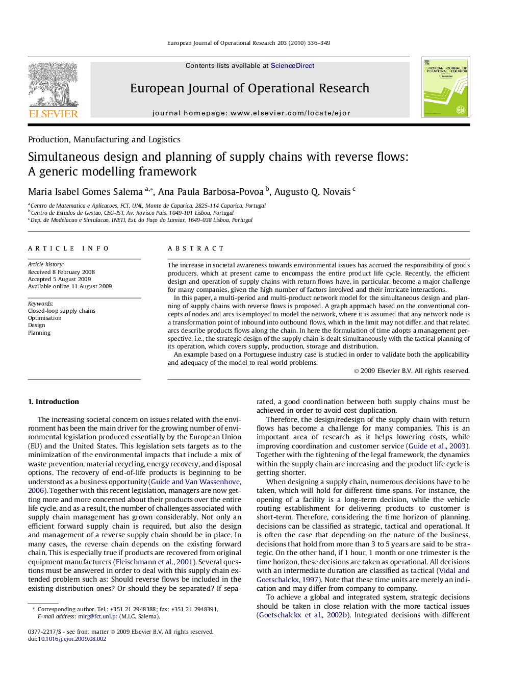 Simultaneous design and planning of supply chains with reverse flows: A generic modelling framework