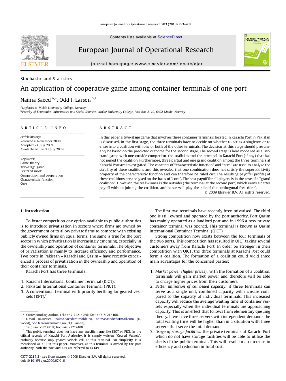 An application of cooperative game among container terminals of one port