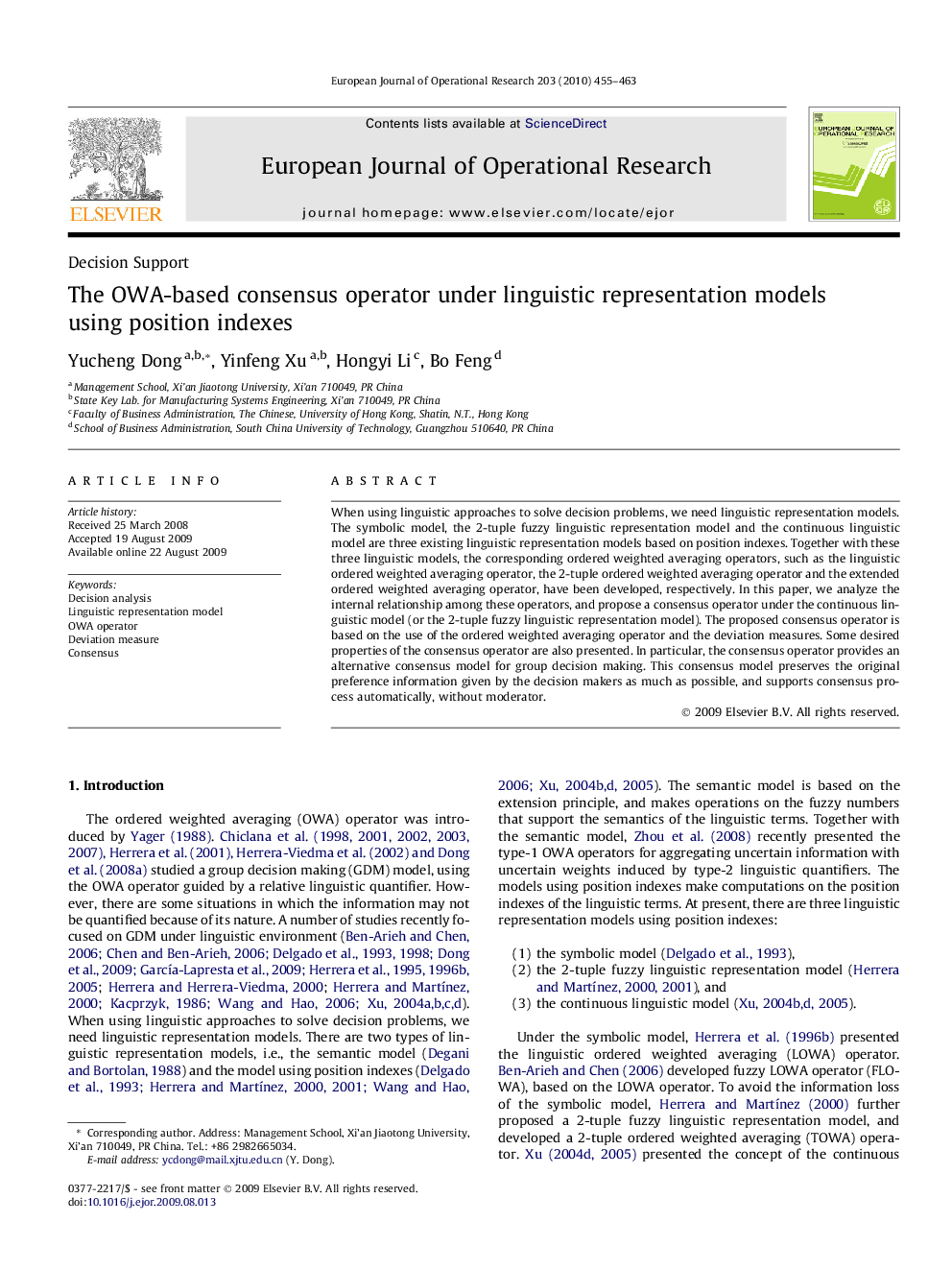 The OWA-based consensus operator under linguistic representation models using position indexes