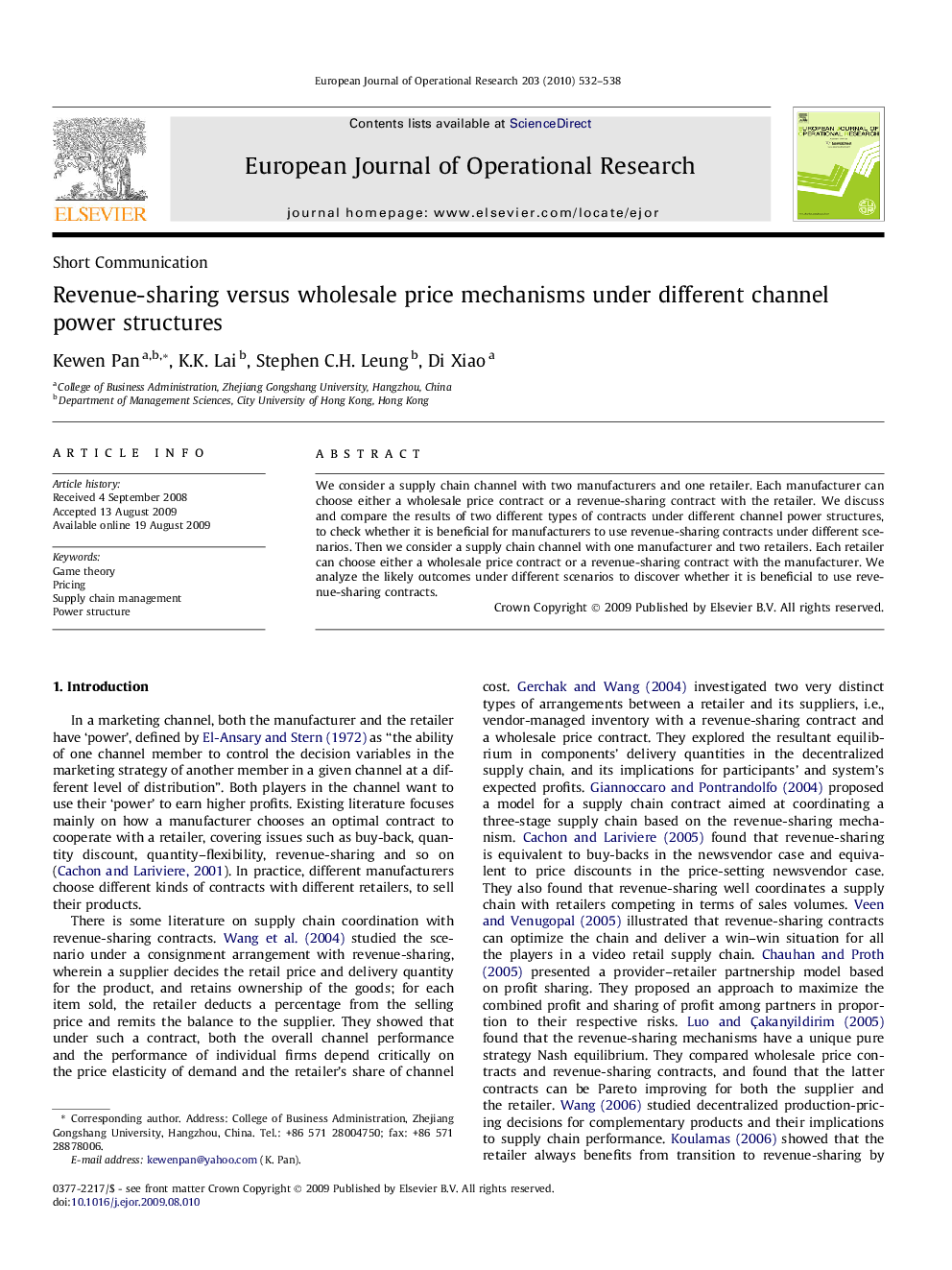 Revenue-sharing versus wholesale price mechanisms under different channel power structures