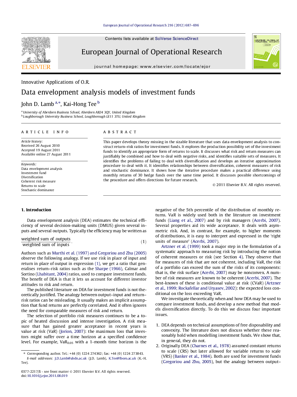 Data envelopment analysis models of investment funds