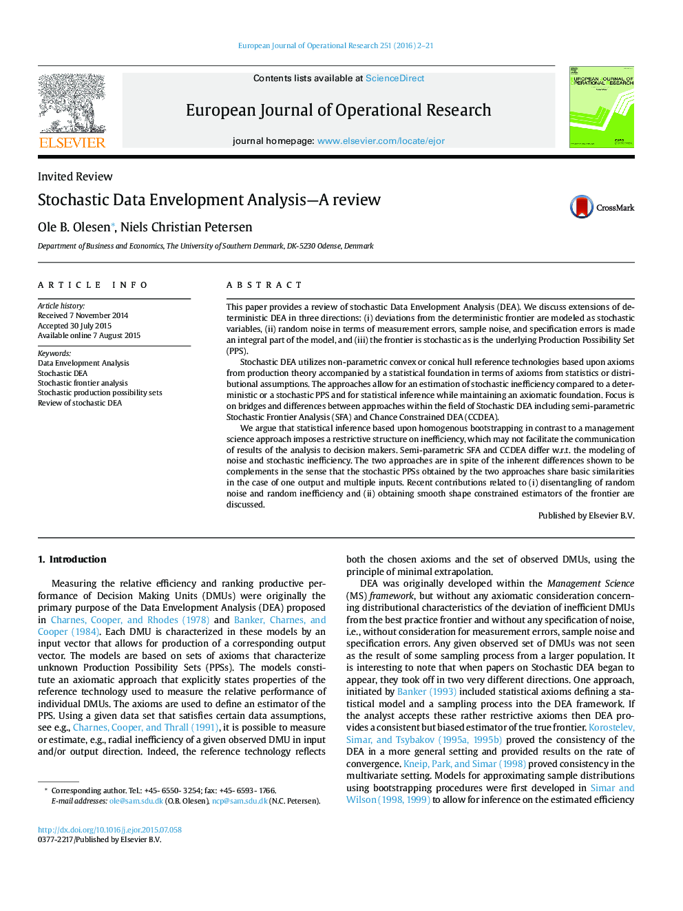 Stochastic Data Envelopment Analysis—A review