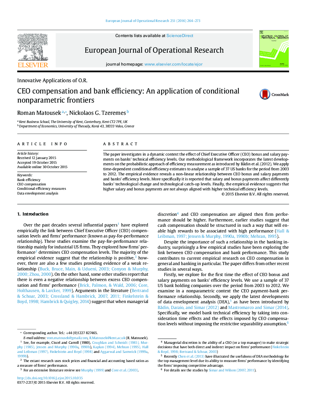 CEO compensation and bank efficiency: An application of conditional nonparametric frontiers