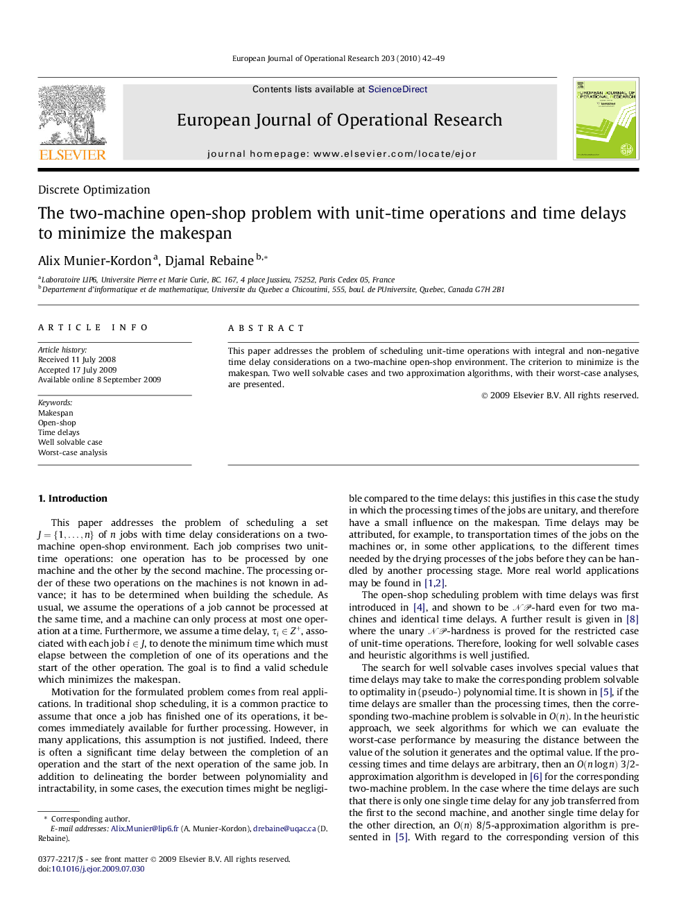 The two-machine open-shop problem with unit-time operations and time delays to minimize the makespan