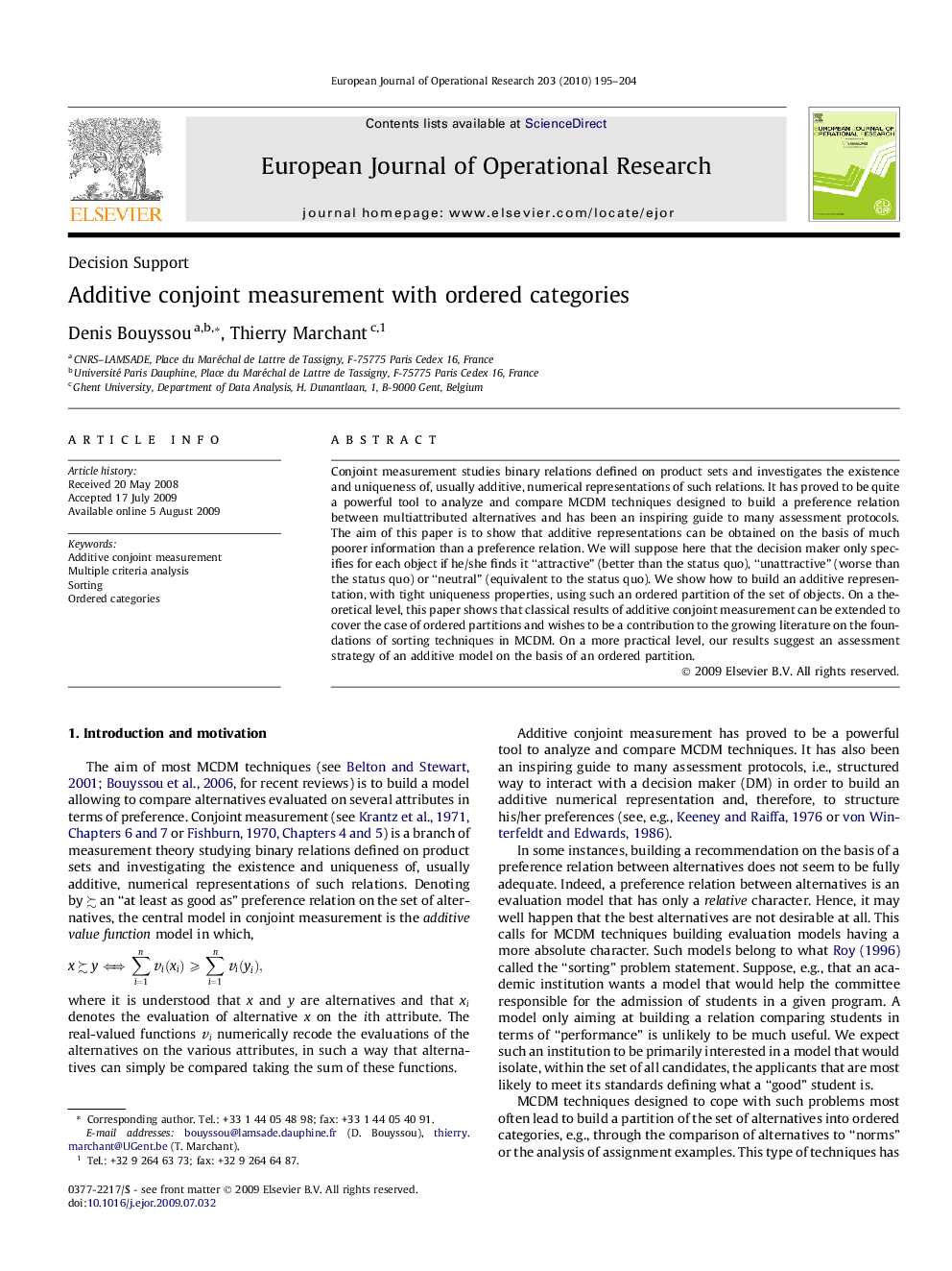 Additive conjoint measurement with ordered categories