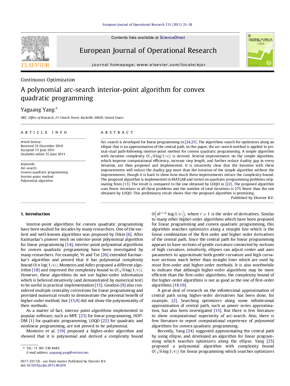 A polynomial arc-search interior-point algorithm for convex quadratic programming
