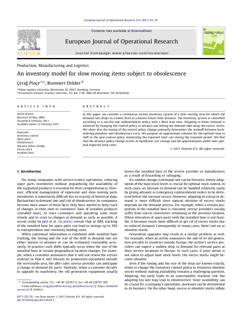 An inventory model for slow moving items subject to obsolescence