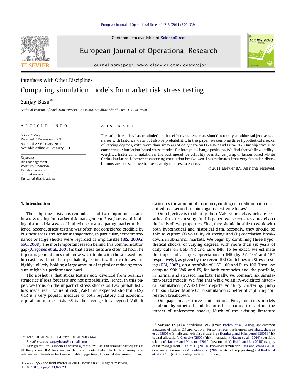 Comparing simulation models for market risk stress testing