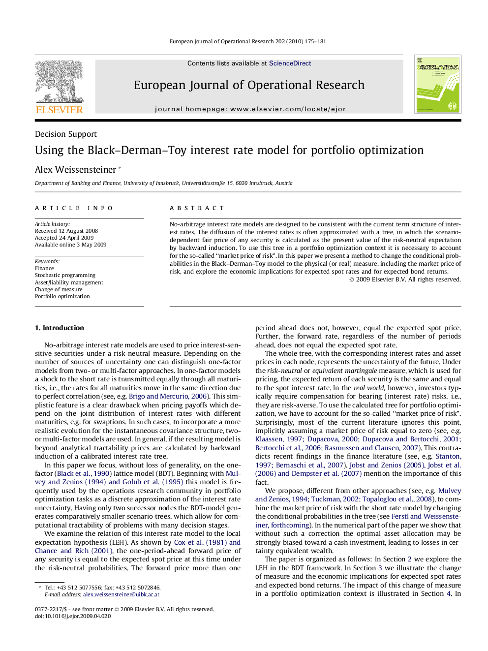 Using the Black–Derman–Toy interest rate model for portfolio optimization