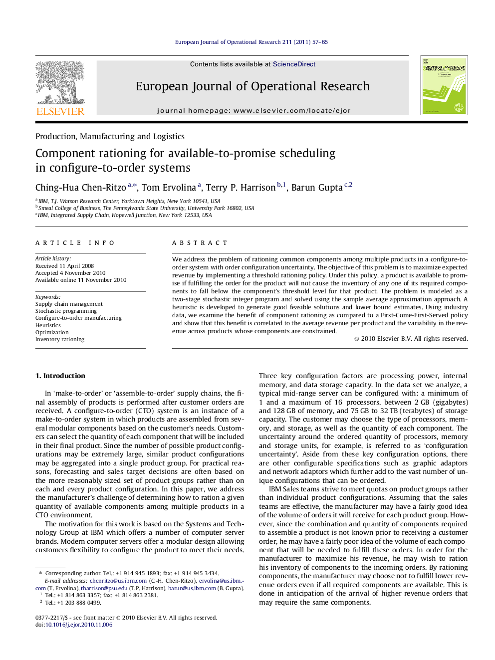 Component rationing for available-to-promise scheduling in configure-to-order systems