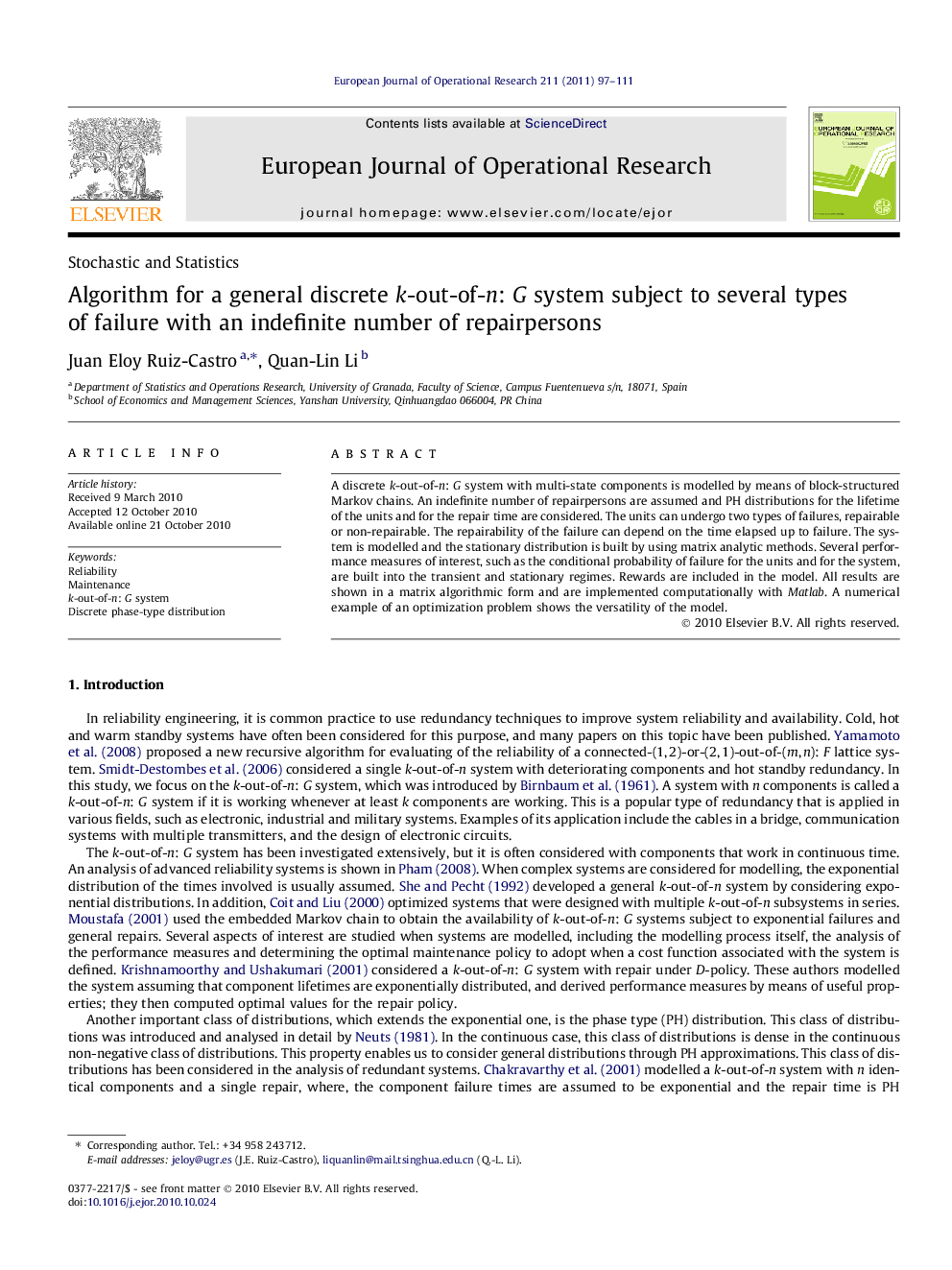 Algorithm for a general discrete k-out-of-n: G system subject to several types of failure with an indefinite number of repairpersons