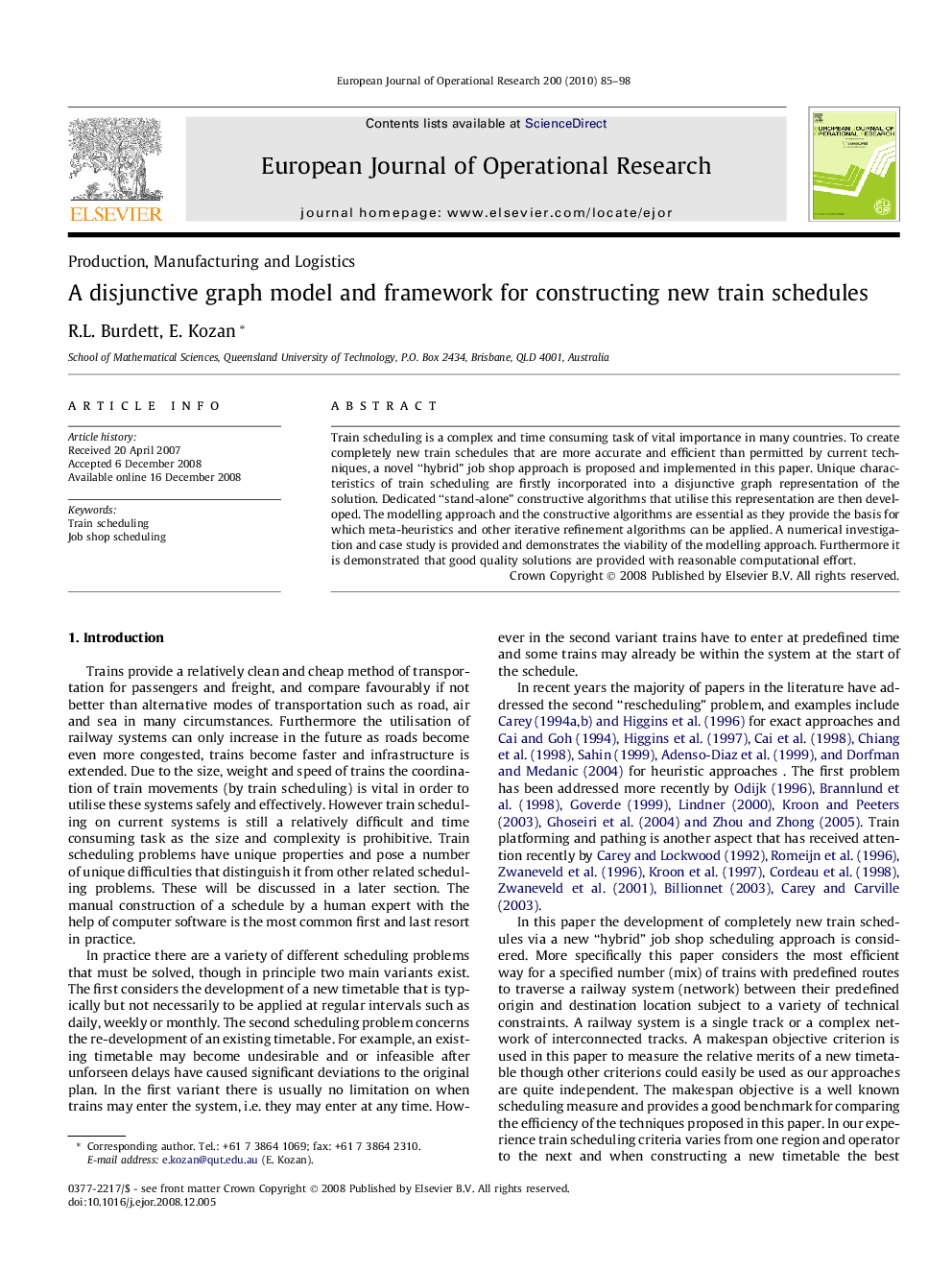 A disjunctive graph model and framework for constructing new train schedules