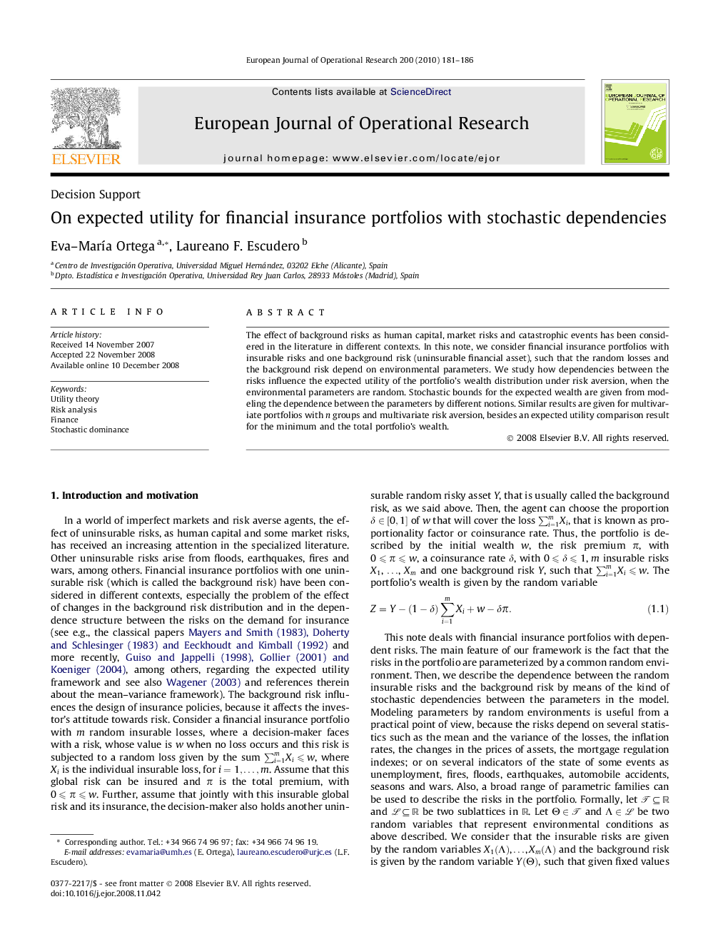 On expected utility for financial insurance portfolios with stochastic dependencies