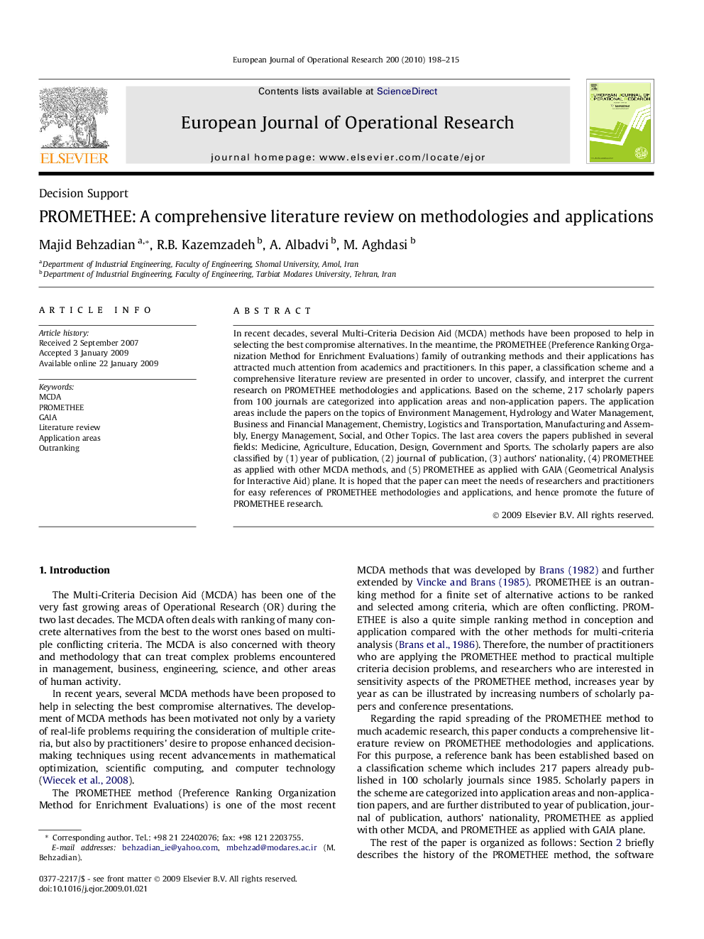 PROMETHEE: A comprehensive literature review on methodologies and applications