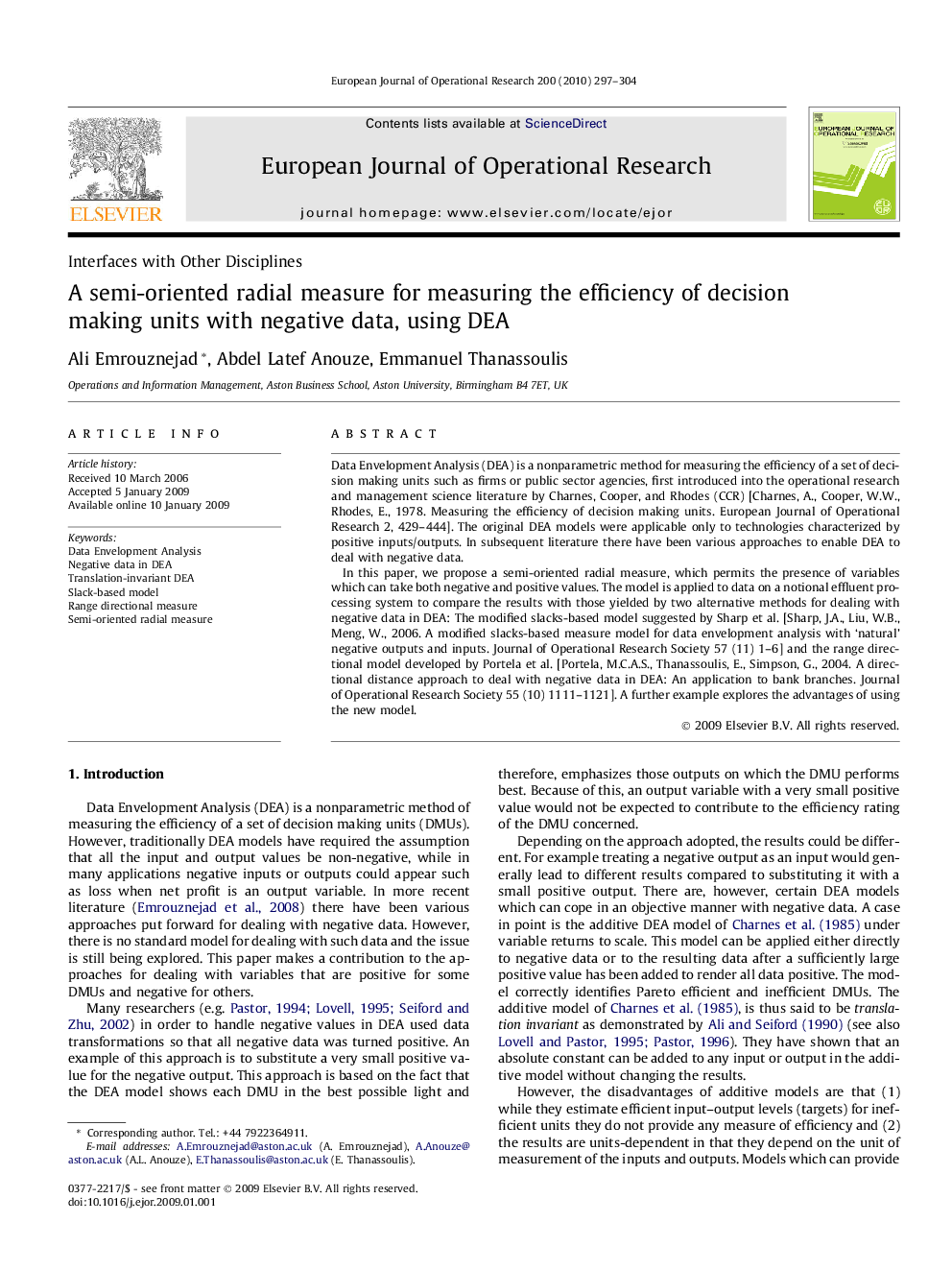 A semi-oriented radial measure for measuring the efficiency of decision making units with negative data, using DEA