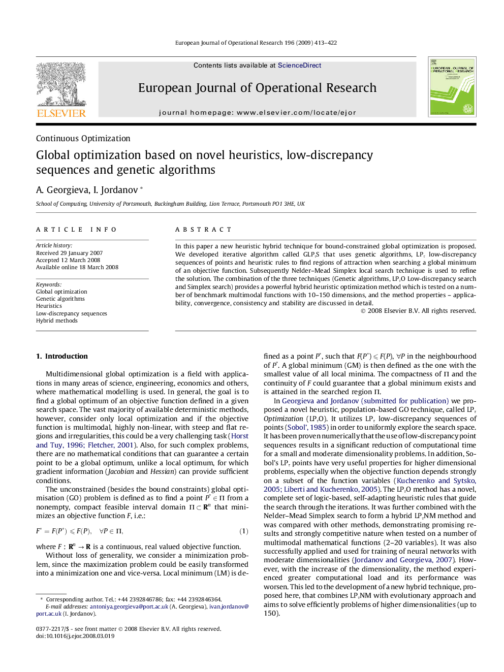 Global optimization based on novel heuristics, low-discrepancy sequences and genetic algorithms