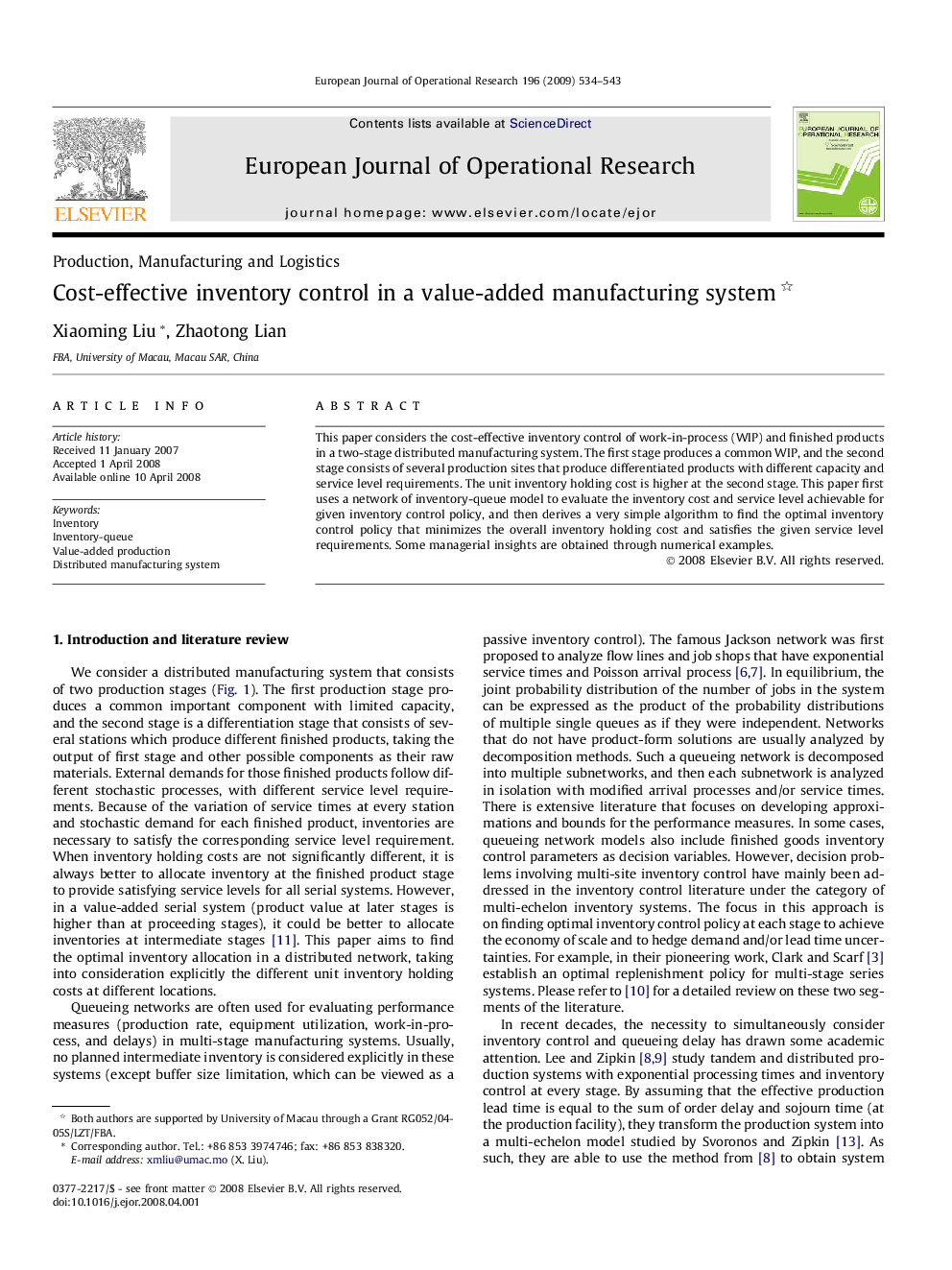 Cost-effective inventory control in a value-added manufacturing system 