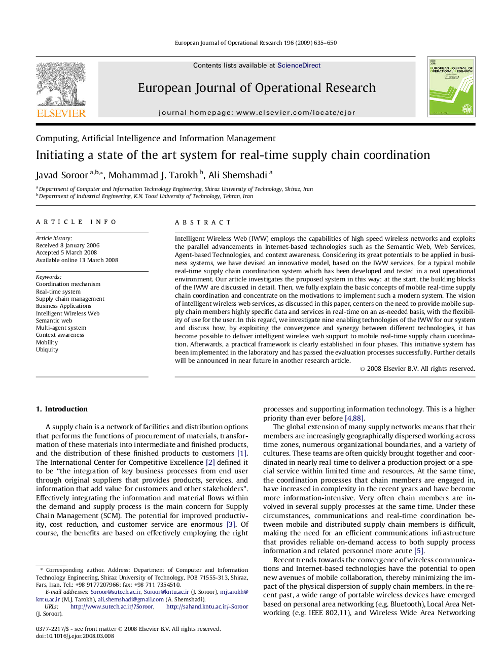 Initiating a state of the art system for real-time supply chain coordination