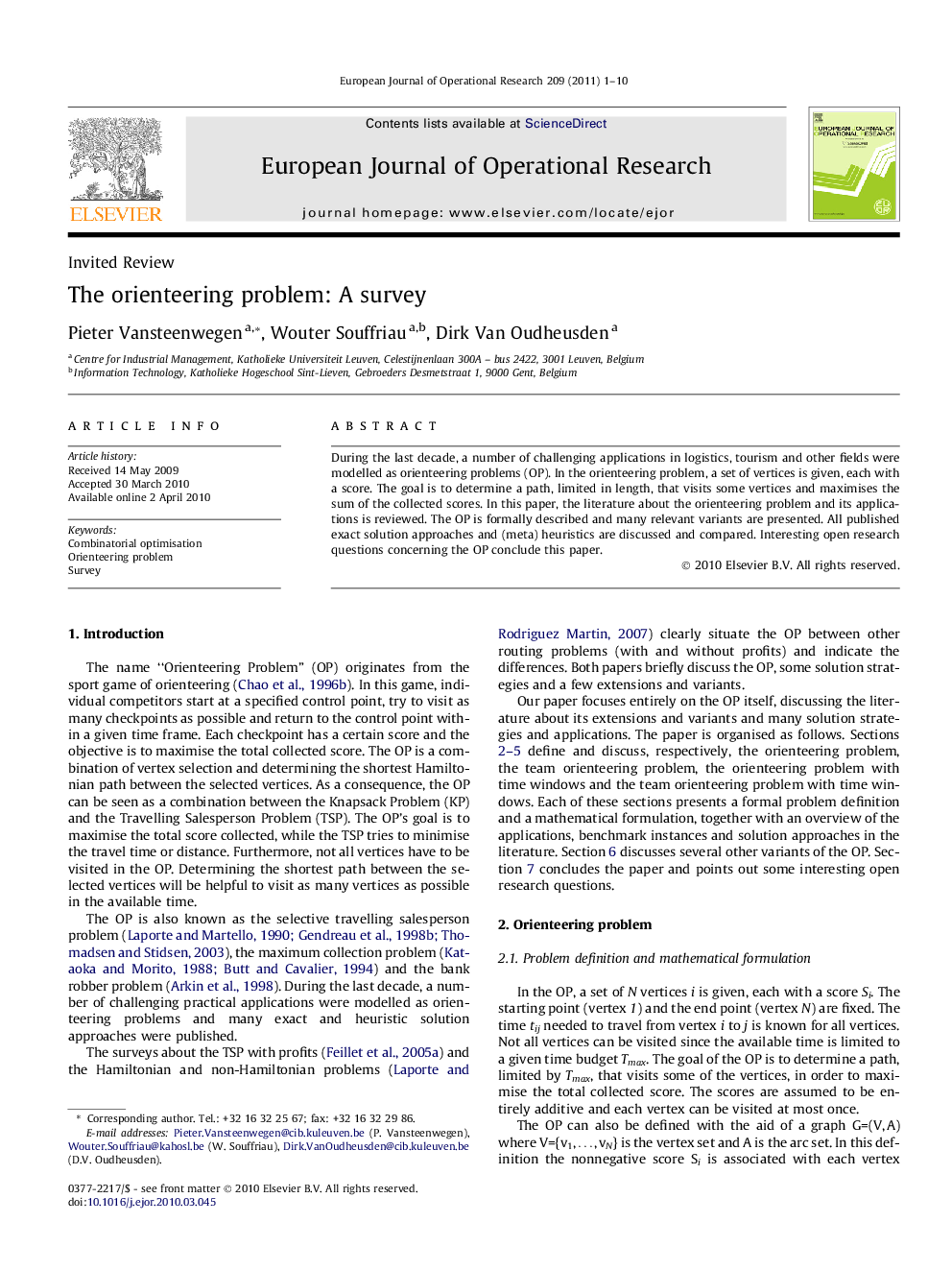 The orienteering problem: A survey