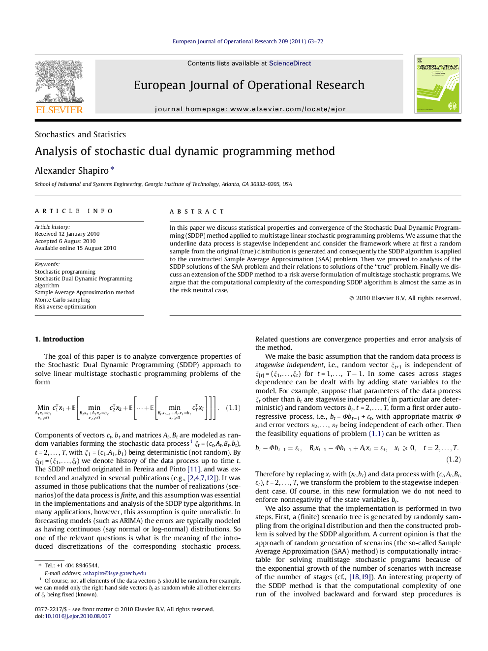 Analysis of stochastic dual dynamic programming method