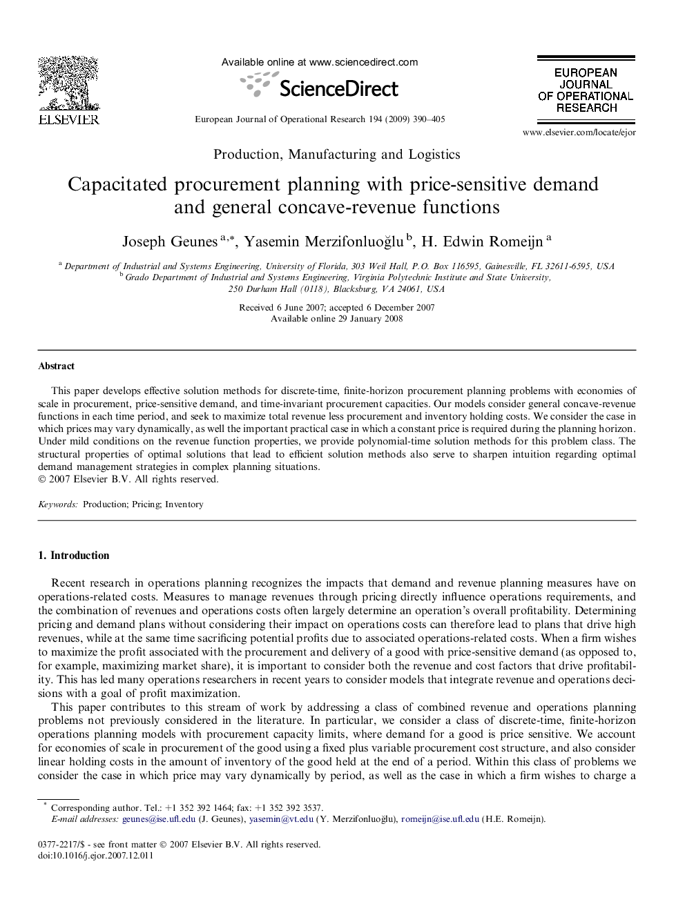 Capacitated procurement planning with price-sensitive demand and general concave-revenue functions