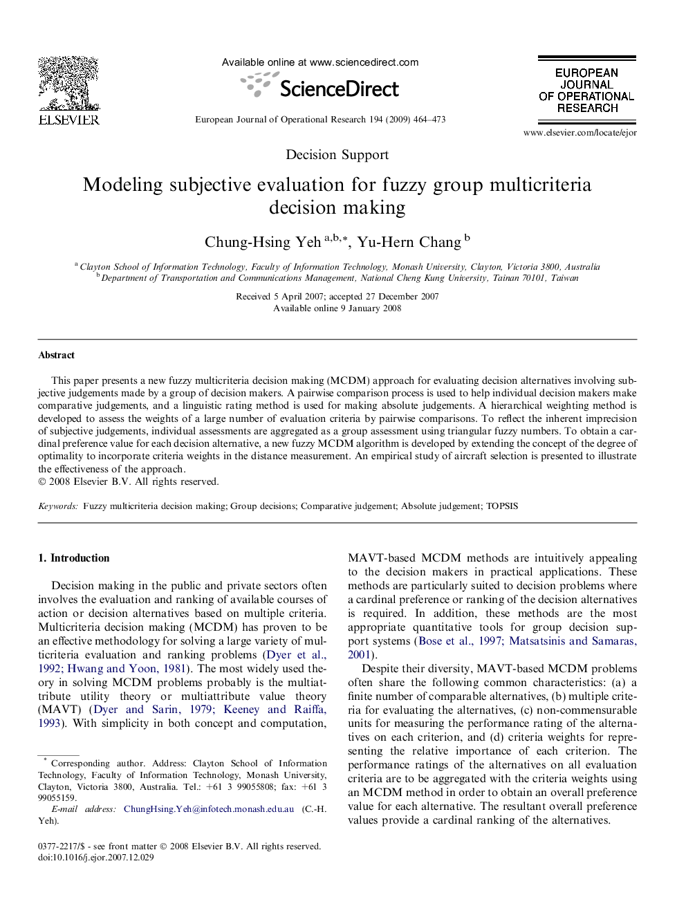 Modeling subjective evaluation for fuzzy group multicriteria decision making