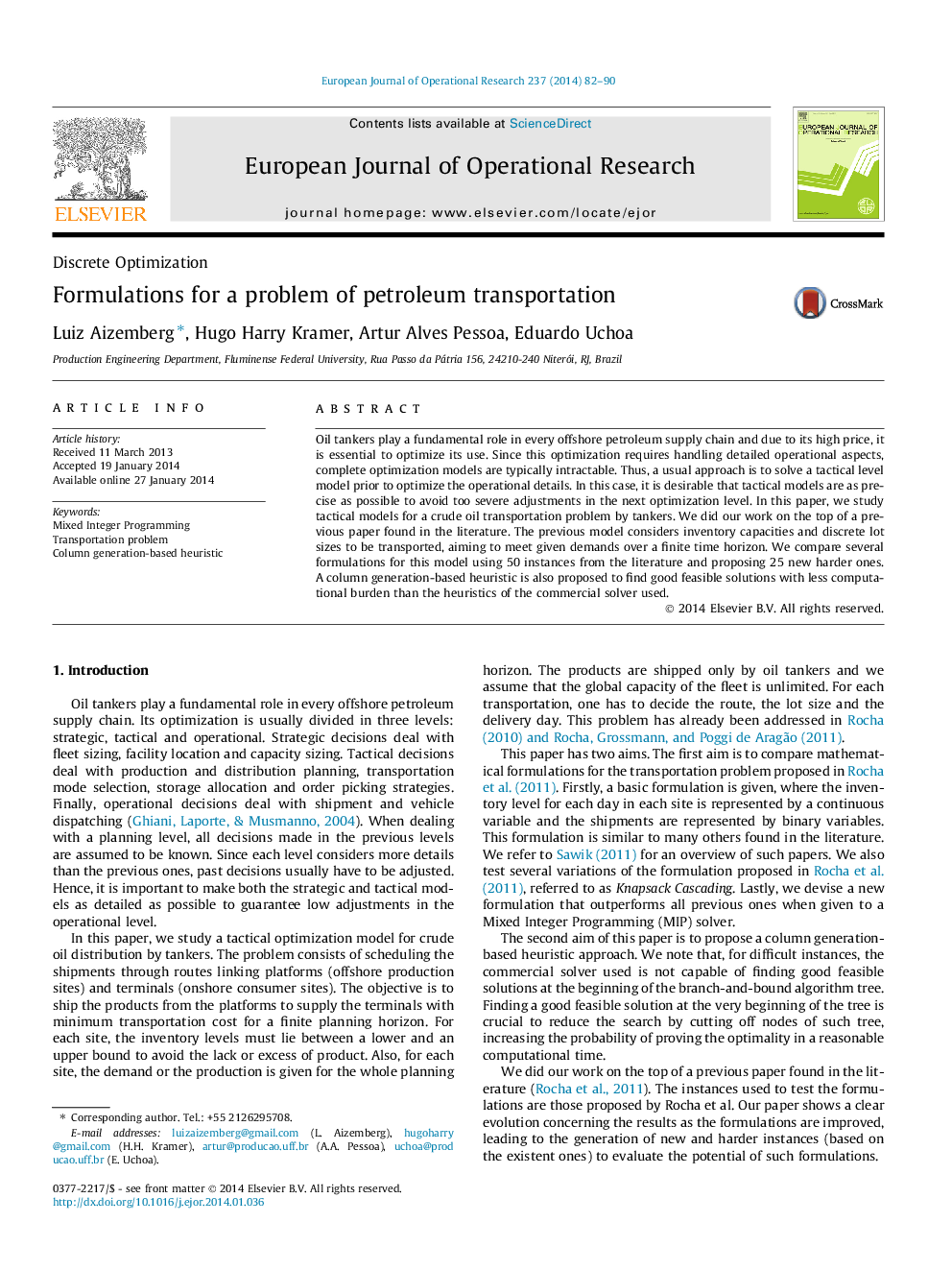 Formulations for a problem of petroleum transportation