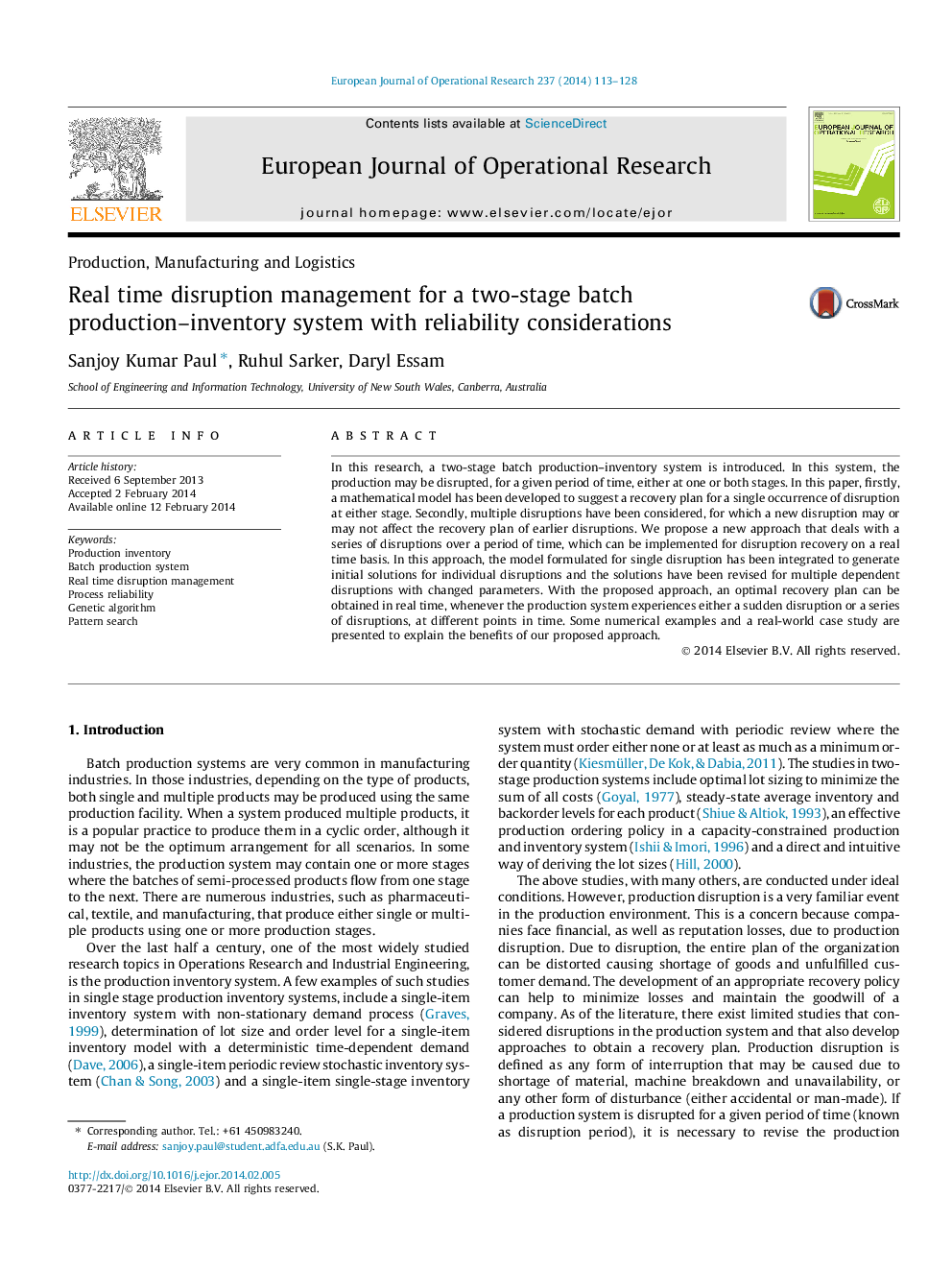 Real time disruption management for a two-stage batch production–inventory system with reliability considerations