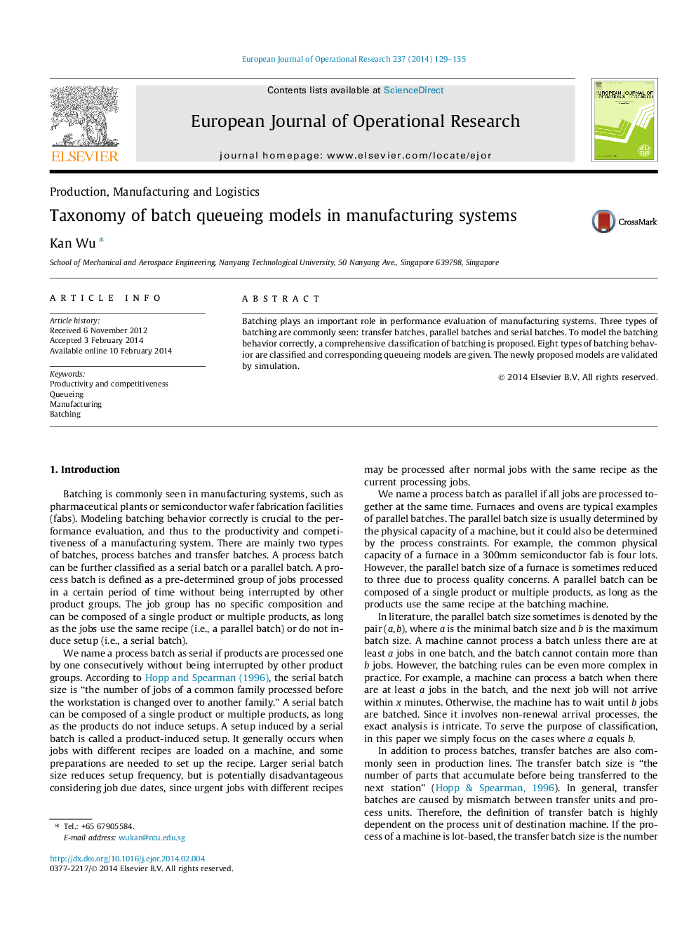 Taxonomy of batch queueing models in manufacturing systems