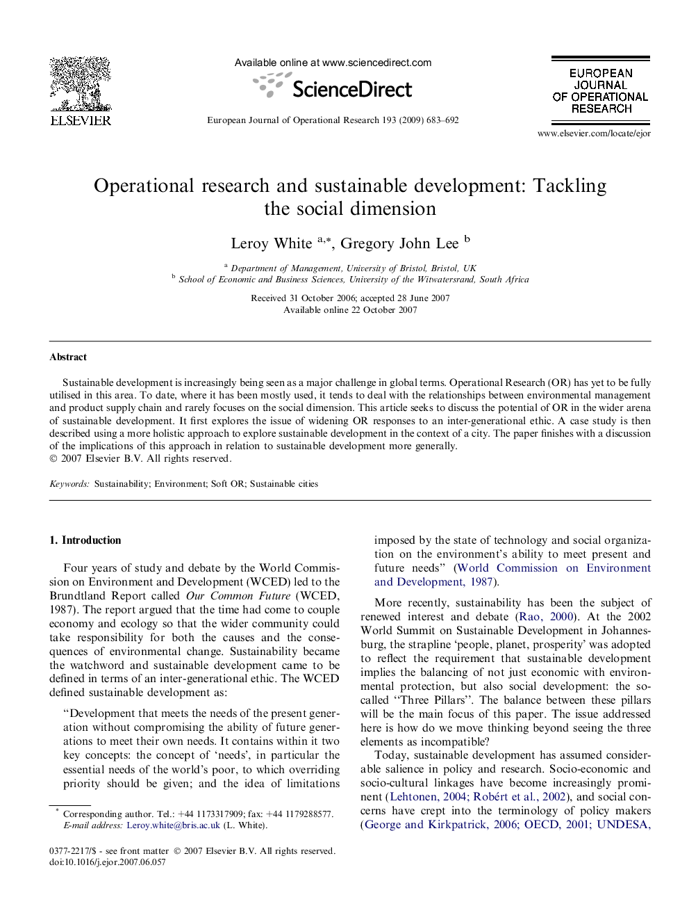 Operational research and sustainable development: Tackling the social dimension