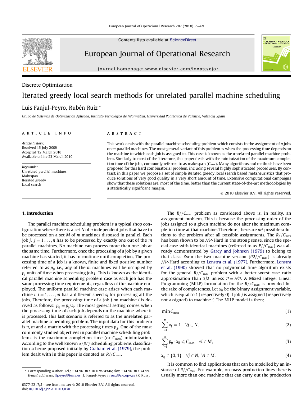 Iterated greedy local search methods for unrelated parallel machine scheduling