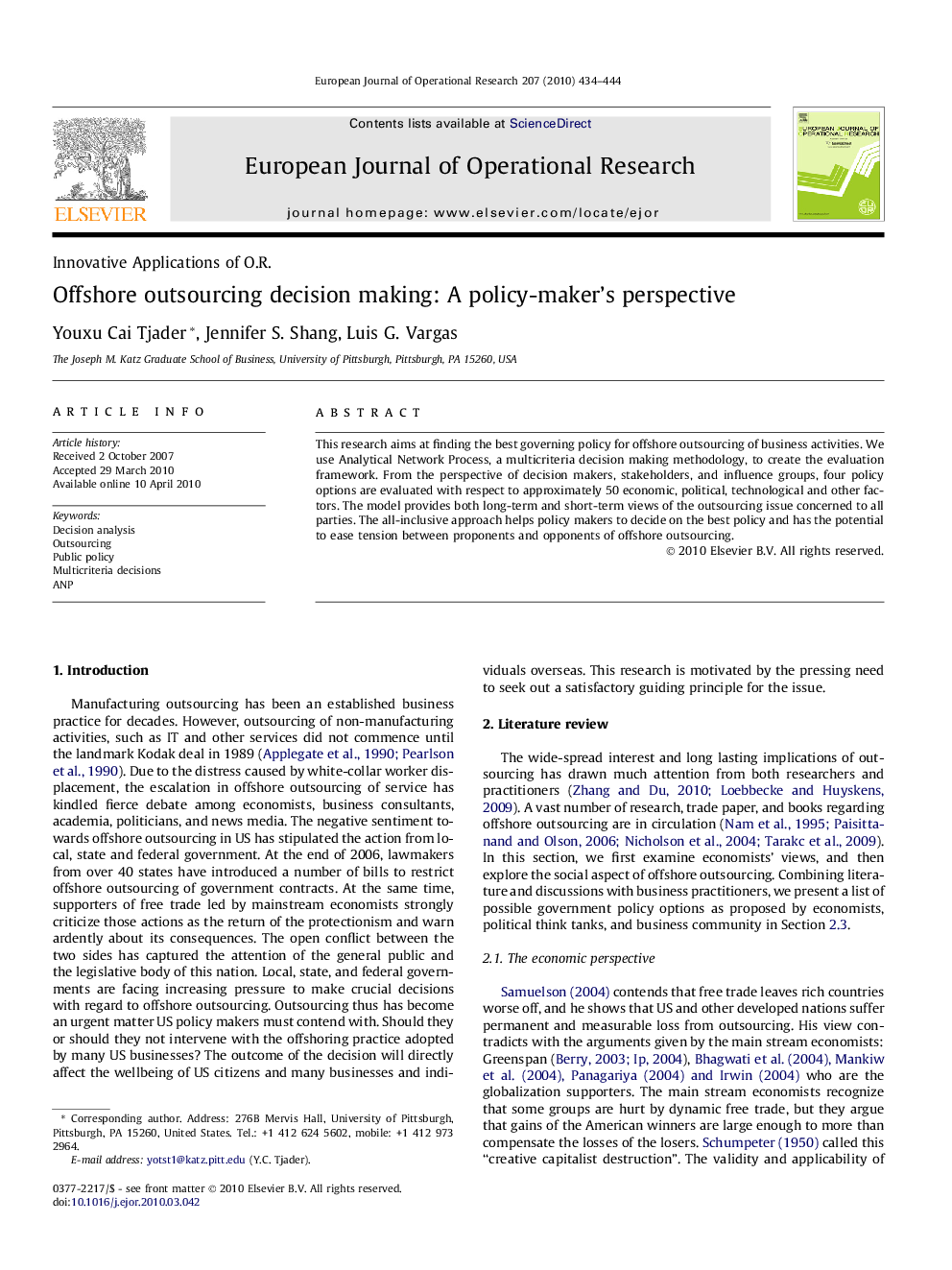 Offshore outsourcing decision making: A policy-maker’s perspective