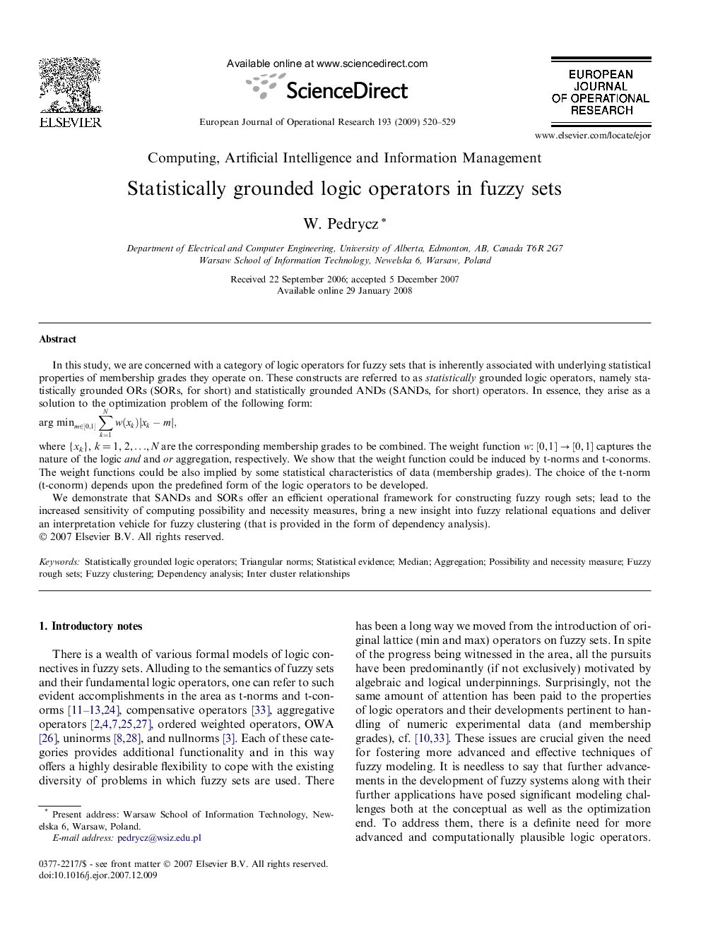 Statistically grounded logic operators in fuzzy sets