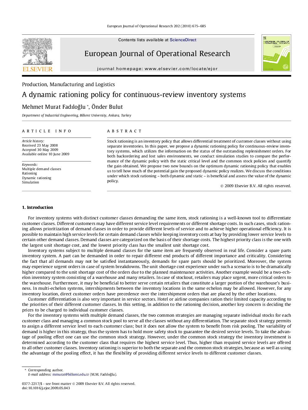 A dynamic rationing policy for continuous-review inventory systems