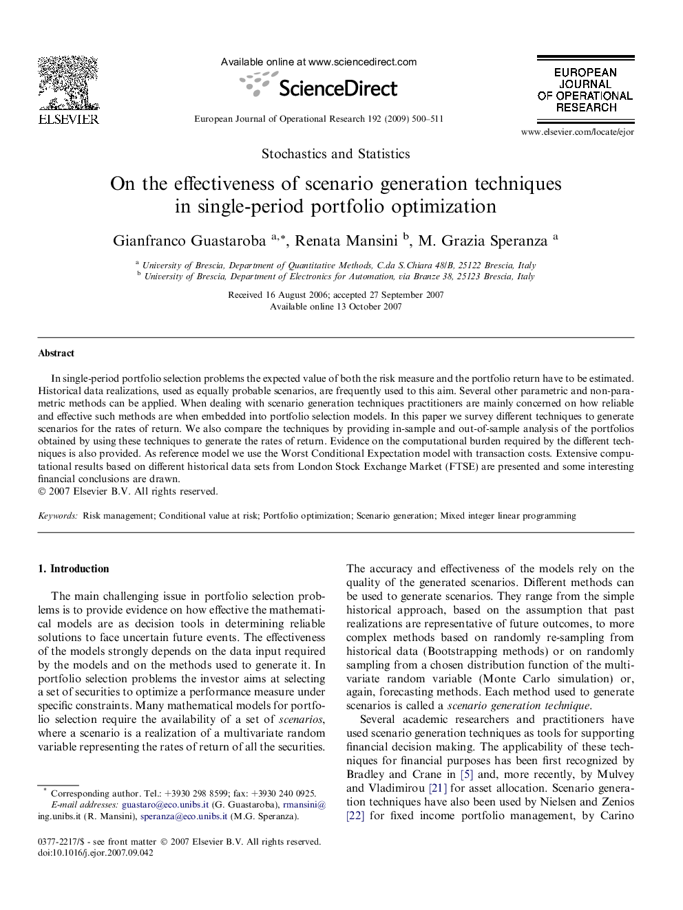 On the effectiveness of scenario generation techniques in single-period portfolio optimization