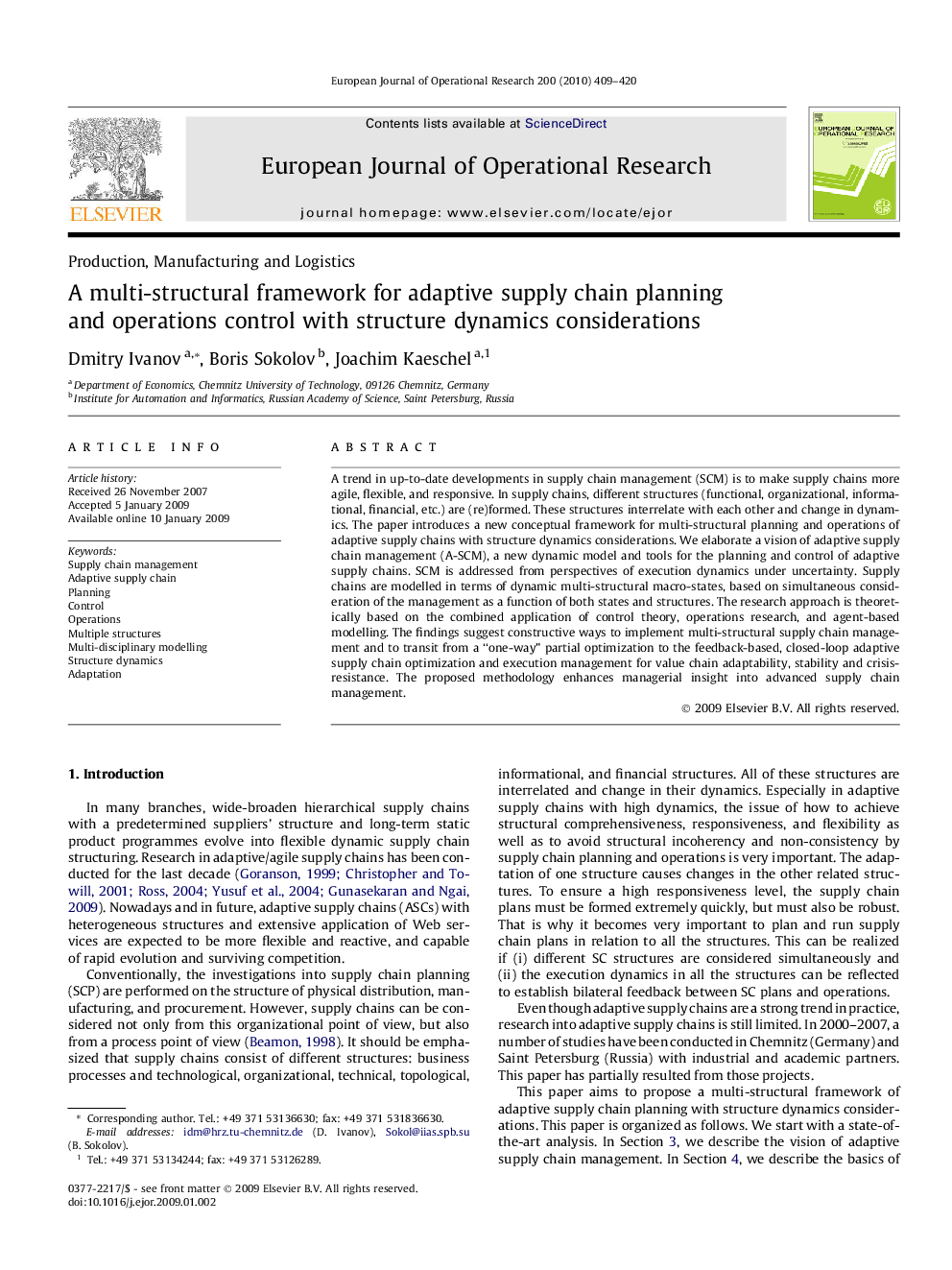 A multi-structural framework for adaptive supply chain planning and operations control with structure dynamics considerations