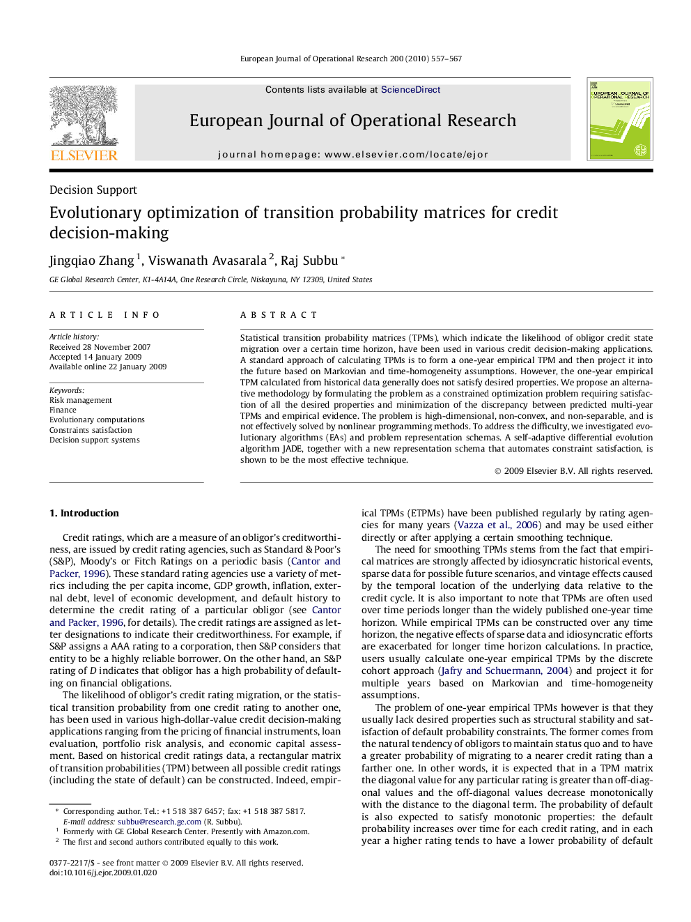 Evolutionary optimization of transition probability matrices for credit decision-making