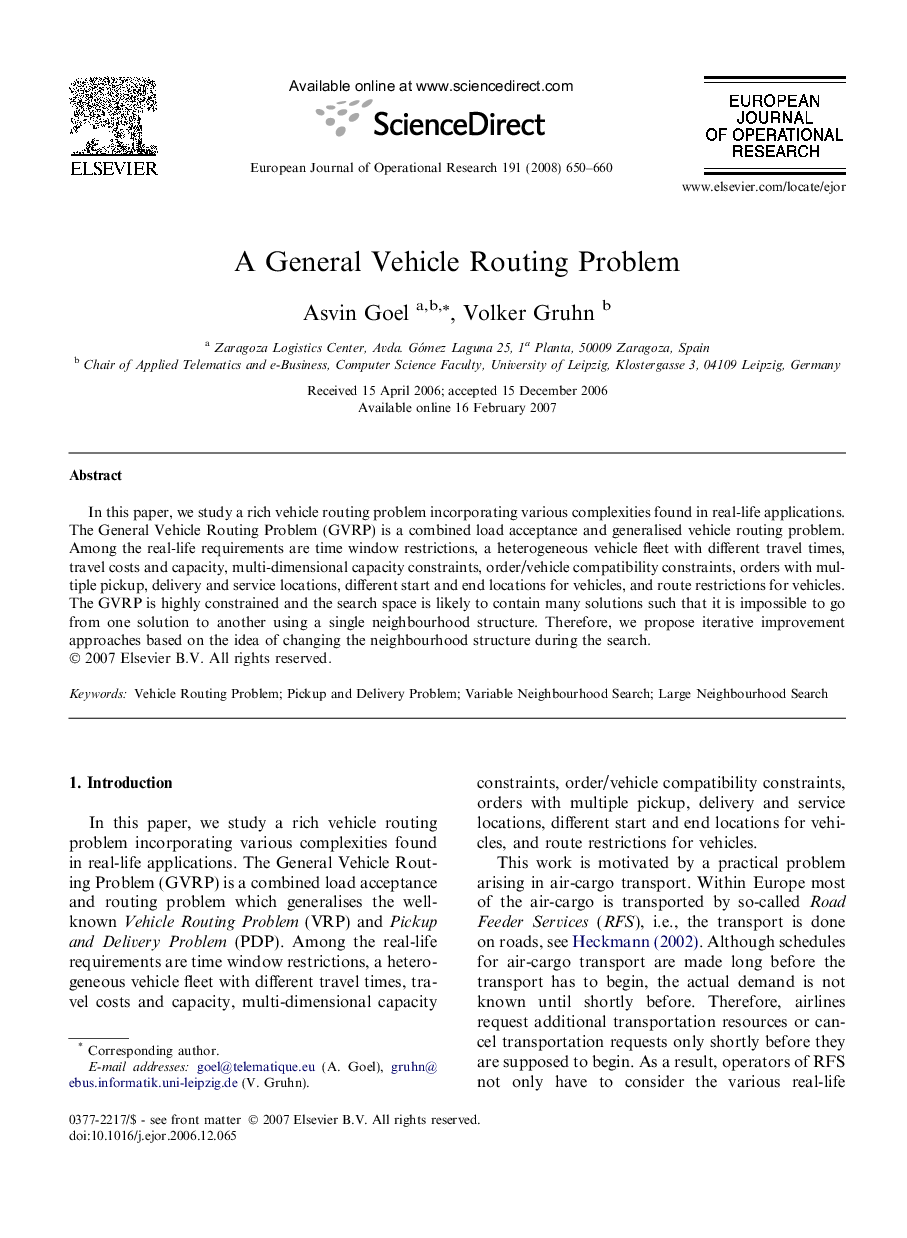 A General Vehicle Routing Problem